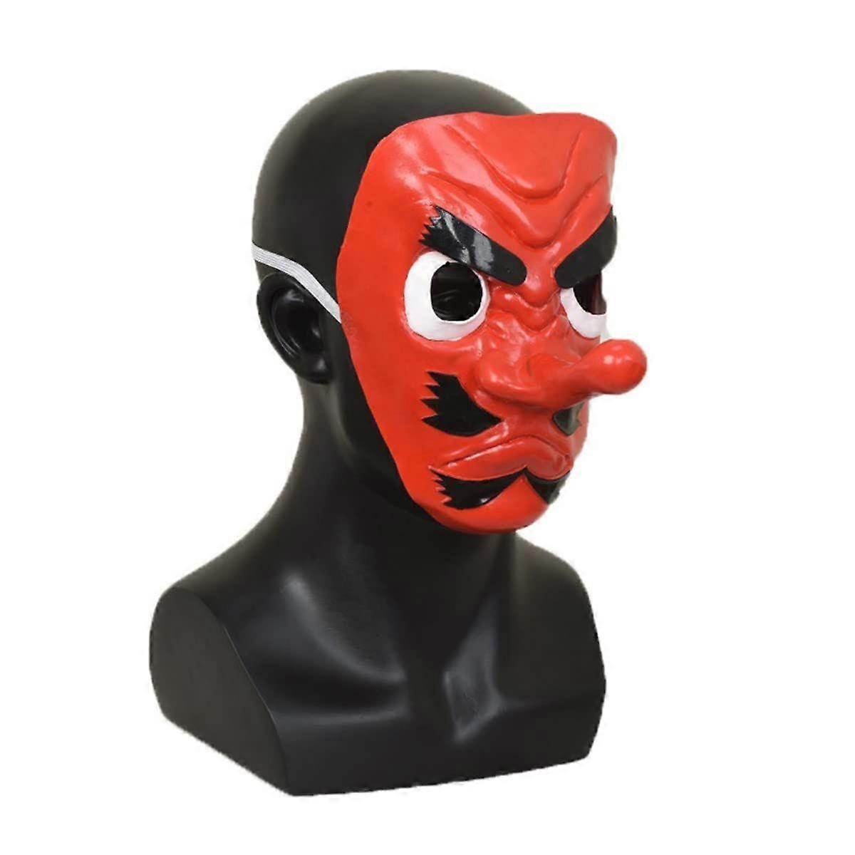 Anime Cosplay Mask Halloween Full Face Mask with Red Long Nose 3D Party Costume Props