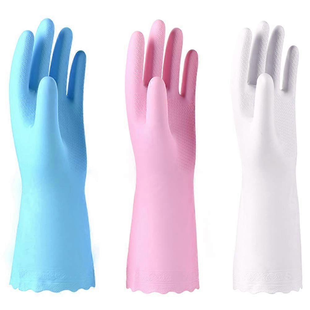 3 PCS Reusable Cleaning Waterproof Gloves, Latex Free, with Cotton Lining and Embossed Palm (About L31cmpalm width 9)