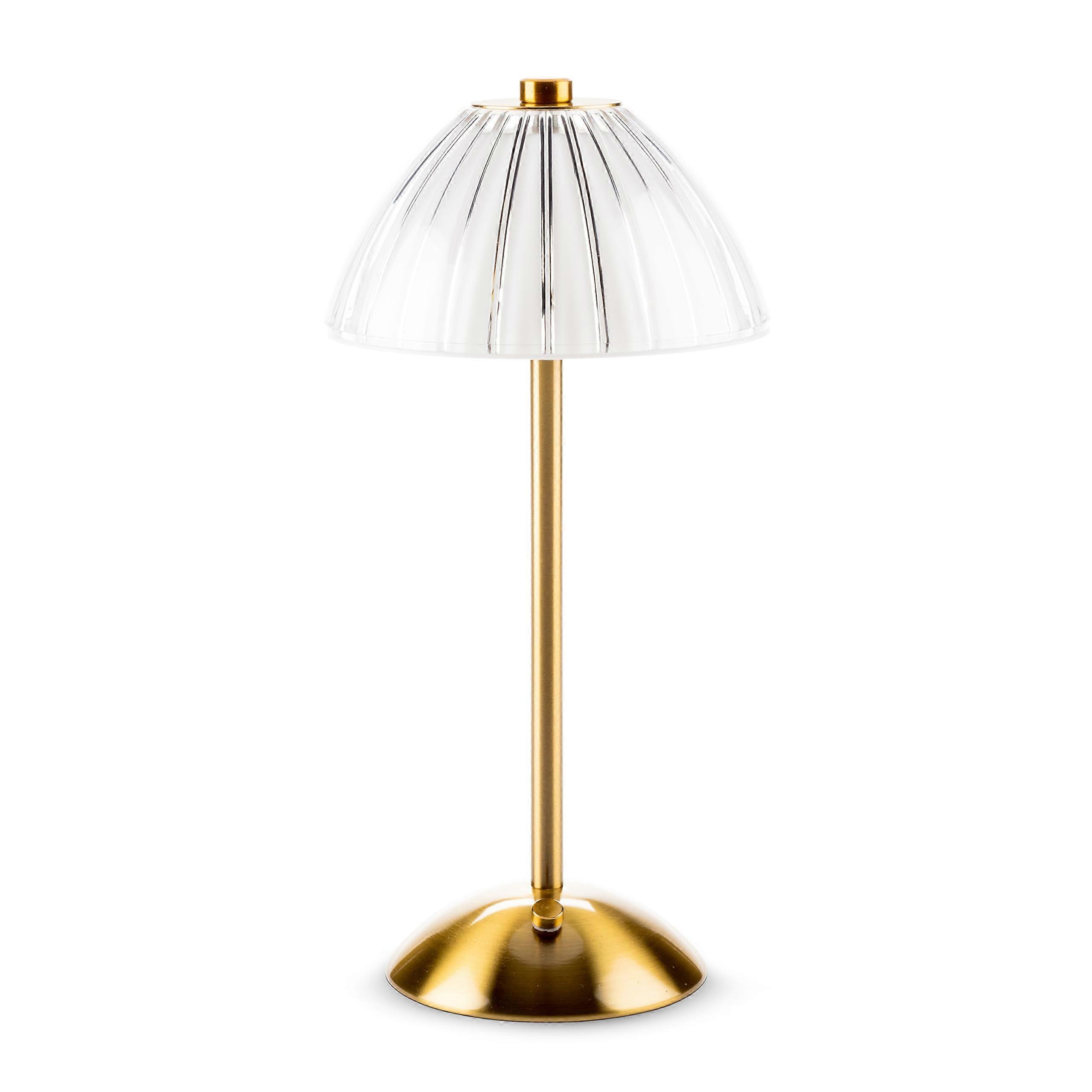 LED Table Lamp, 12-Inch Cordless Rechargeable Light with Fancy Shade, Gold and White Design