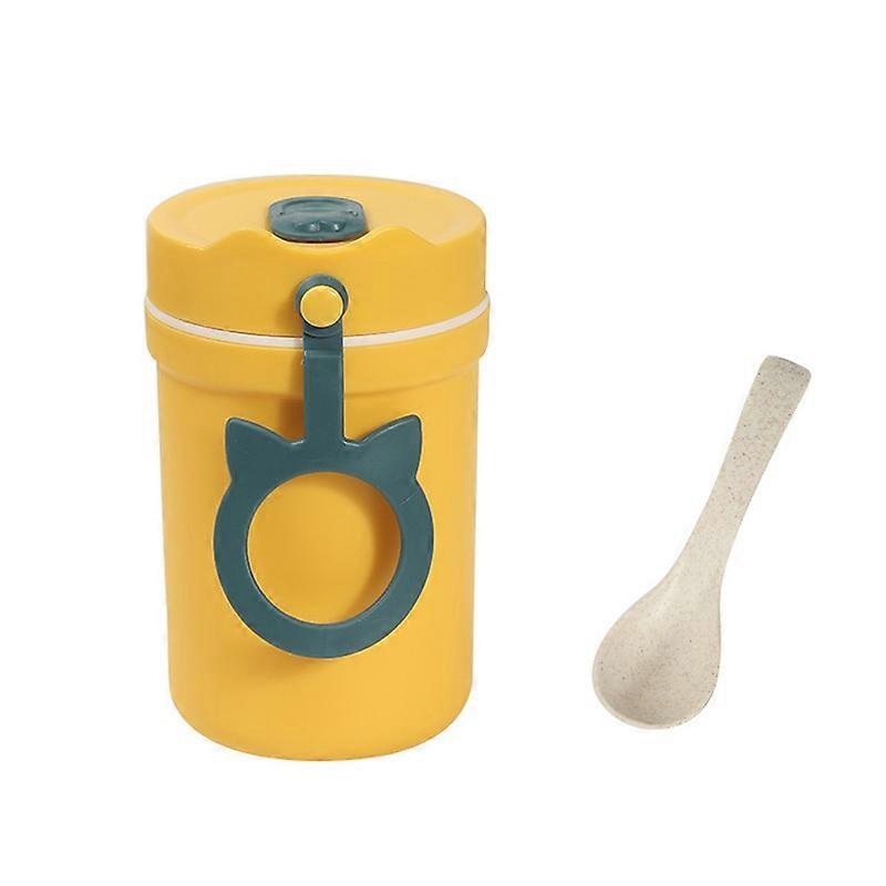 Poignée portable tasse de petit-déjeuner tasse de bouillie adaptée au four à micro-ondes, style : boucle de chat (jaune)