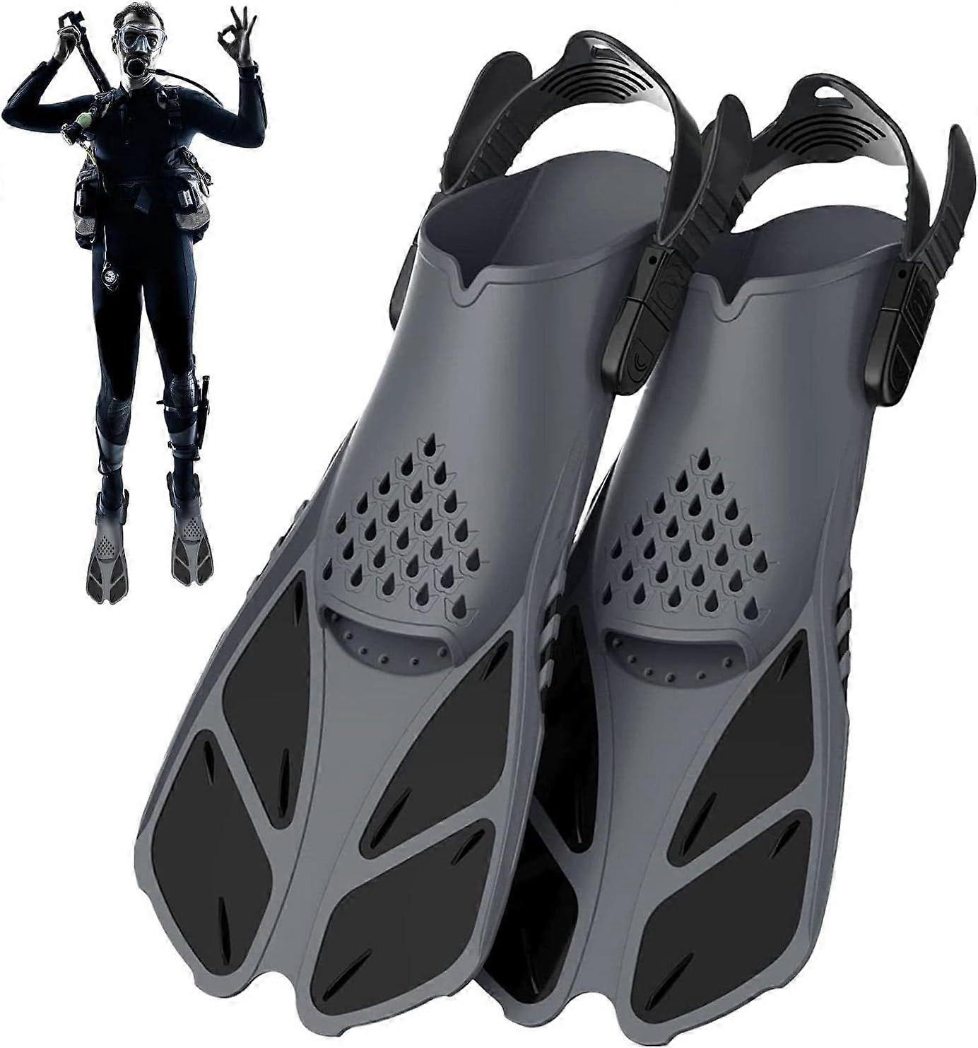 Swim Fins - Flippers for Snorkeling,Adjustable Travel Size Short Diving Fins for Travel, Snorkeling and Diving, Open Heel Swim Fins
