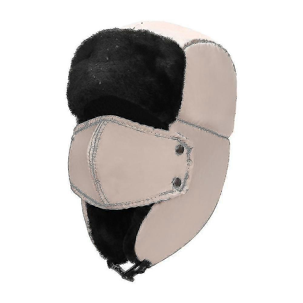 Neutral Shearling Sheepskin Leather Pilot Winter Fur Hat