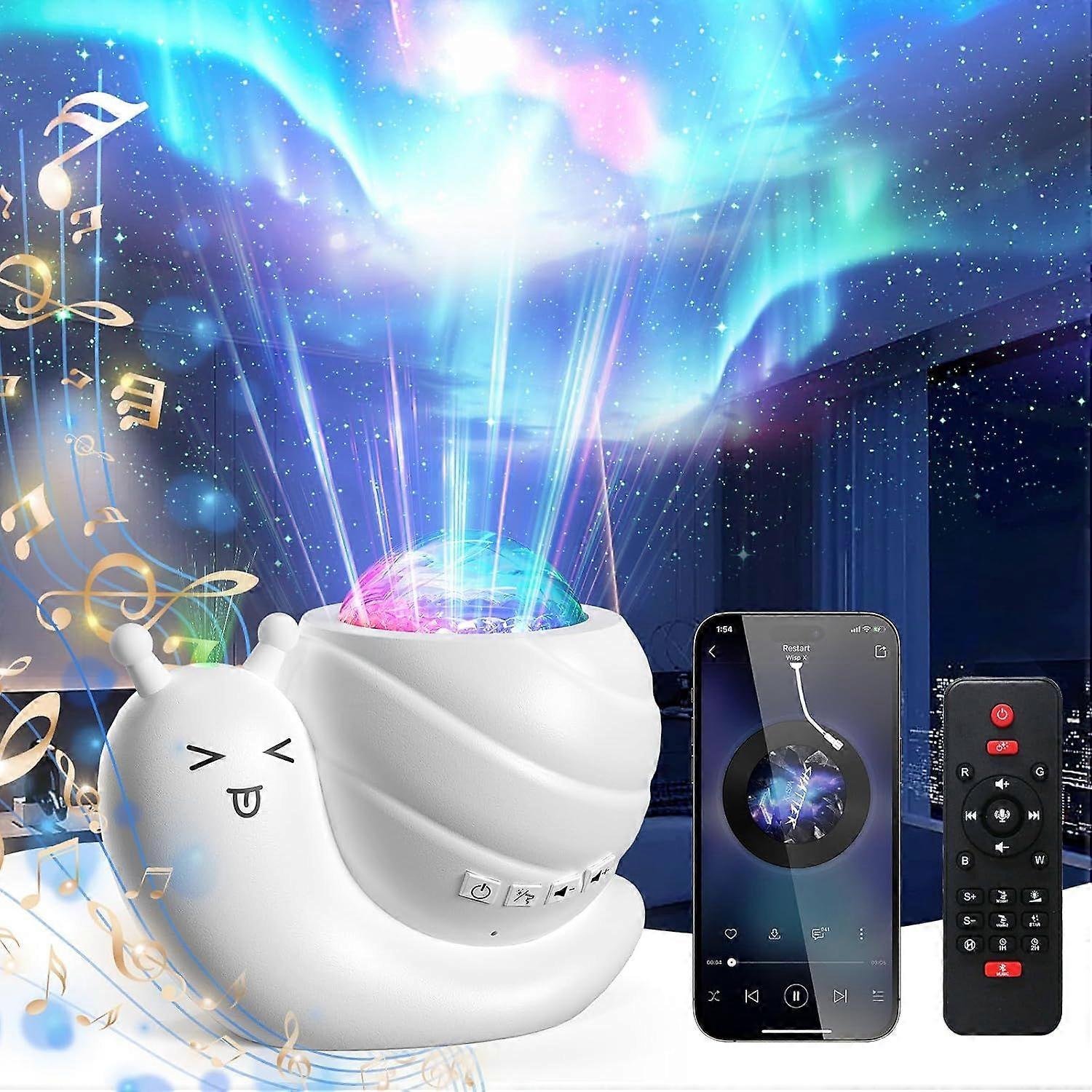 (White, Plastic, 14.5 cm x 12.5 cm x 1 cm) Starry Sky Projector, Galaxy with Aurora and Star, Remote Control Timer Smart Music Connection