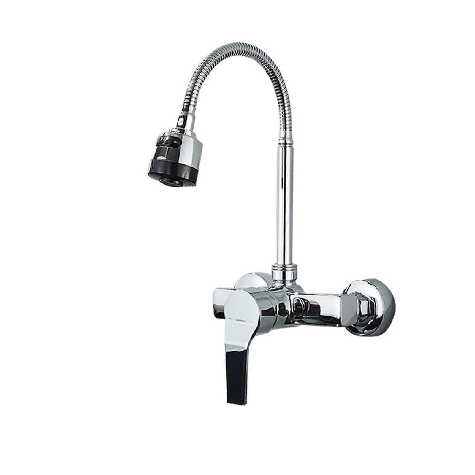 Chrome Kitchen Sink Faucet with Swivel Hose, Multi-Mode Spout, Wall Mounted Hot and Cold Water Mixer, Durable Chrome Finish