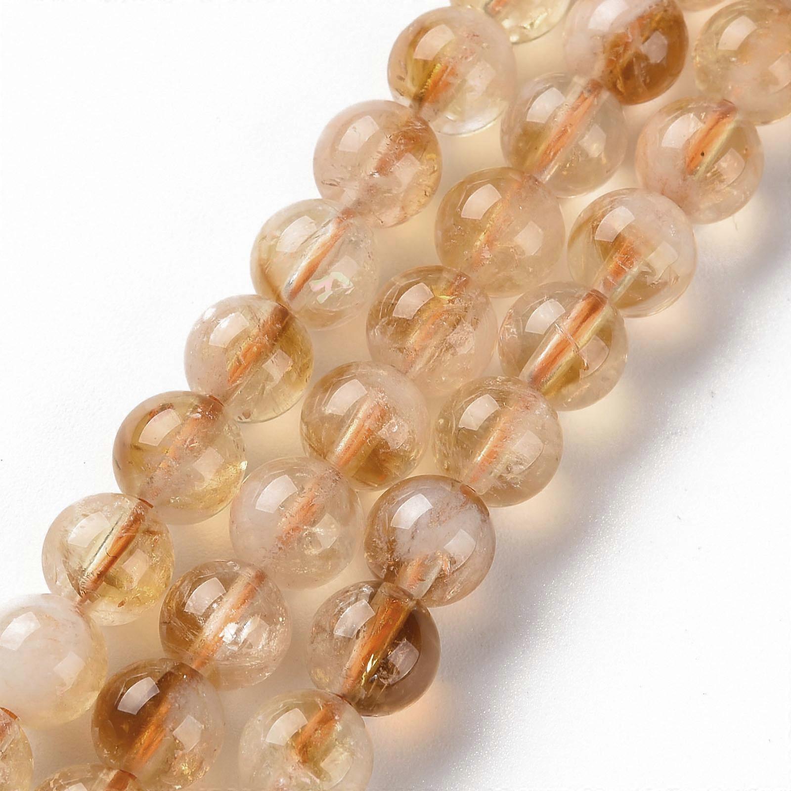 5Strands Round Natural Citrine Beads Strands Loose Stones