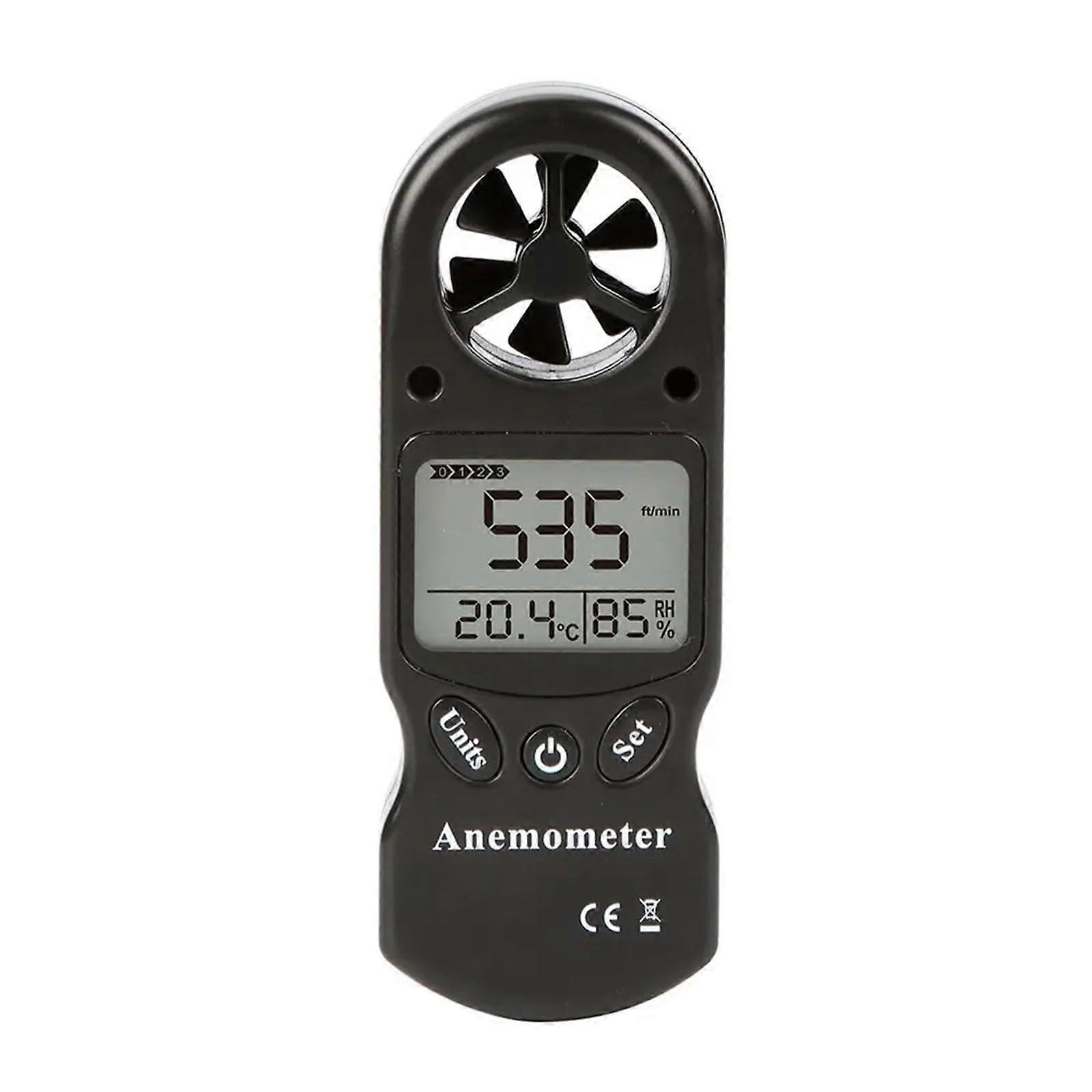 Mini Multipurpose Anemometer Digital LCD Wind Speed Temperature Humidity Meter Black Thermometer for Accurate Readings