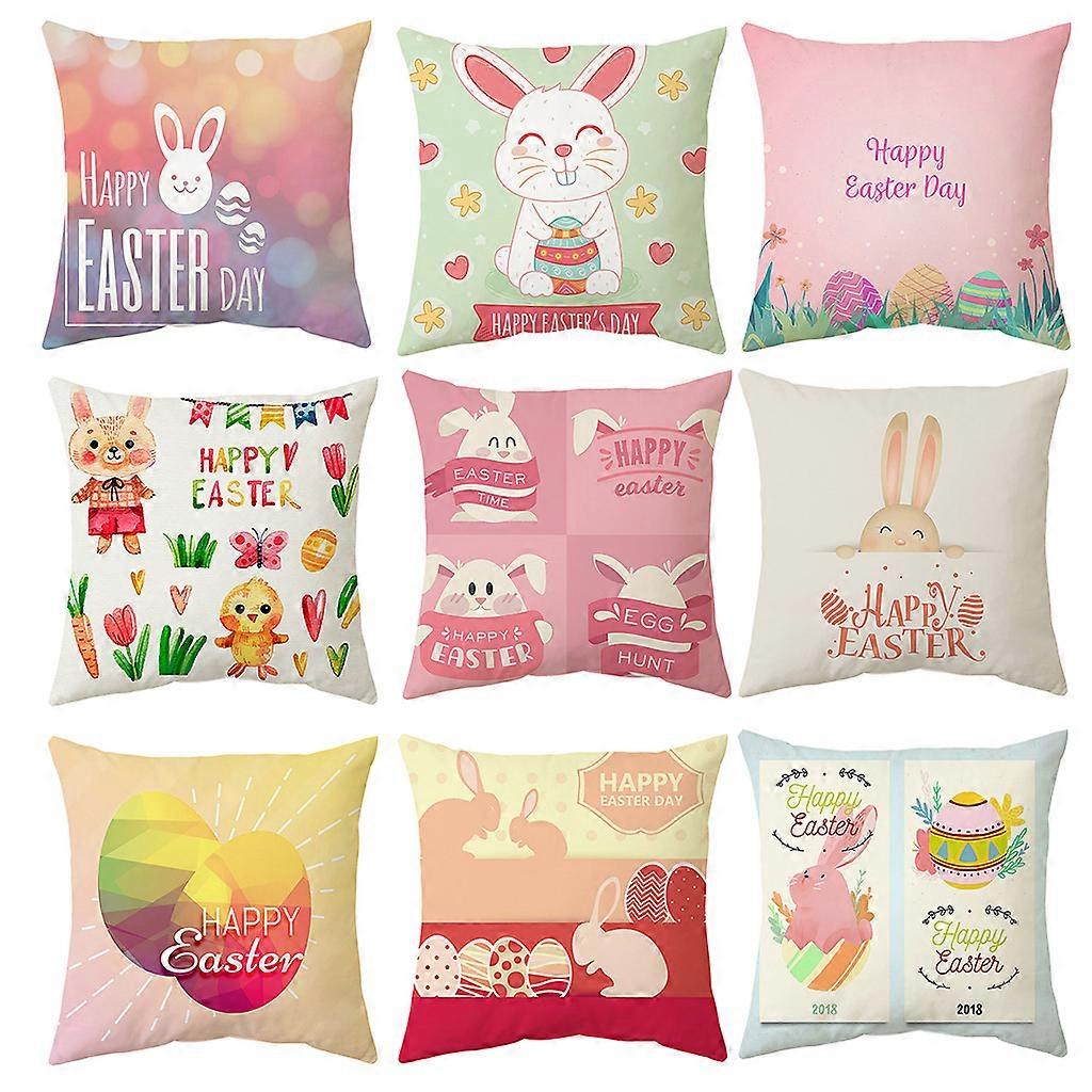 9 Pcs 45x45cm Easter Throw Pillow for Case Sofa Bedroom Cushion Cover Pillowcase  A