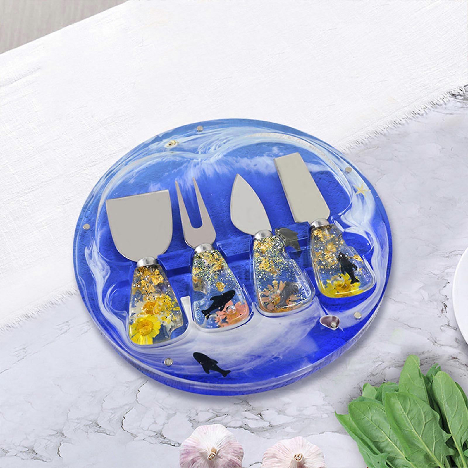 Silicone Epoxy DIY Serving Board with Handle Mold Fork Flat Shovel Resin Epoxy Casting Mold Serving Tray Mold Home Decor Multicolor