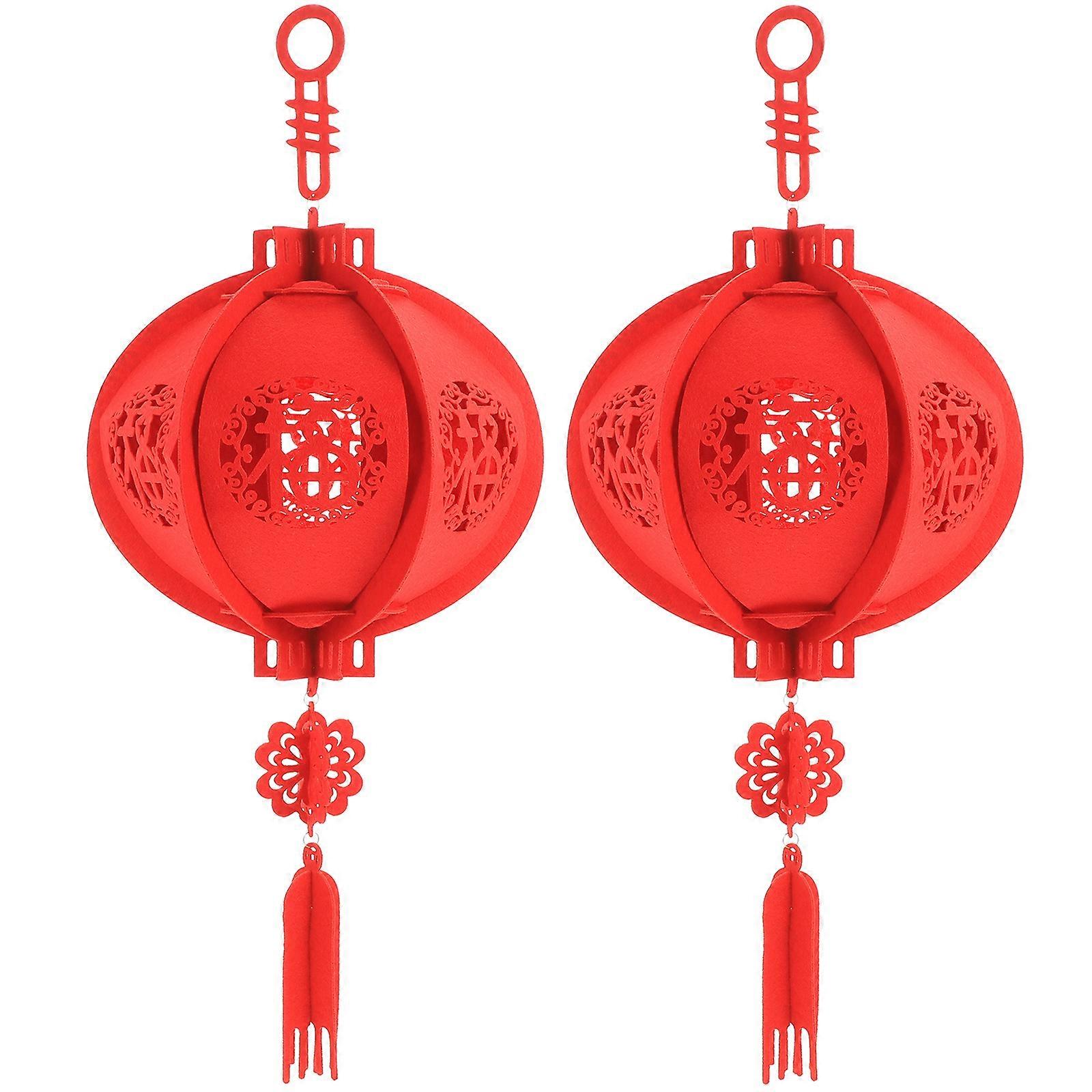 Hand-Made Felt Lantern 2Pcs Red Lantern Decoration Versatile Decor for Home