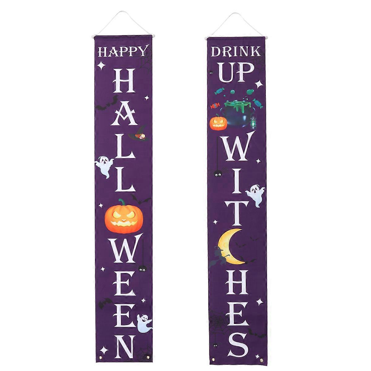 Front Door Banner Halloween Theme Door Flags Rectangular 600D Oxford Cloth Photo Backdrop 2Pcs