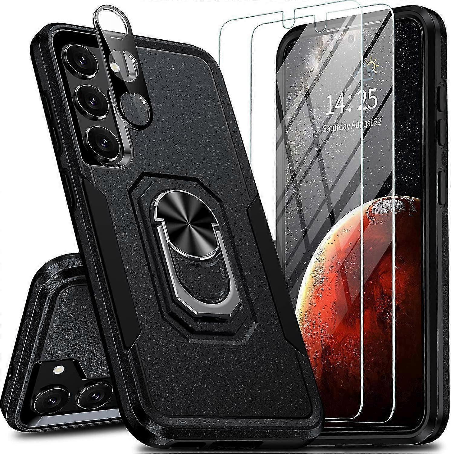 For  Galaxy S23 Case,  S23 Case with 2x [9H Glass Screen Protector]1 x [Camera Lens Protector][Military Grade Protection]Built in[Magnet