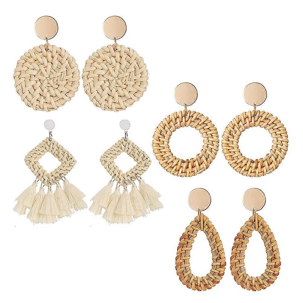 Weaving Earrings Stylish Design Comfortable to Wear Party Accessory Assorted Color 4Pairs