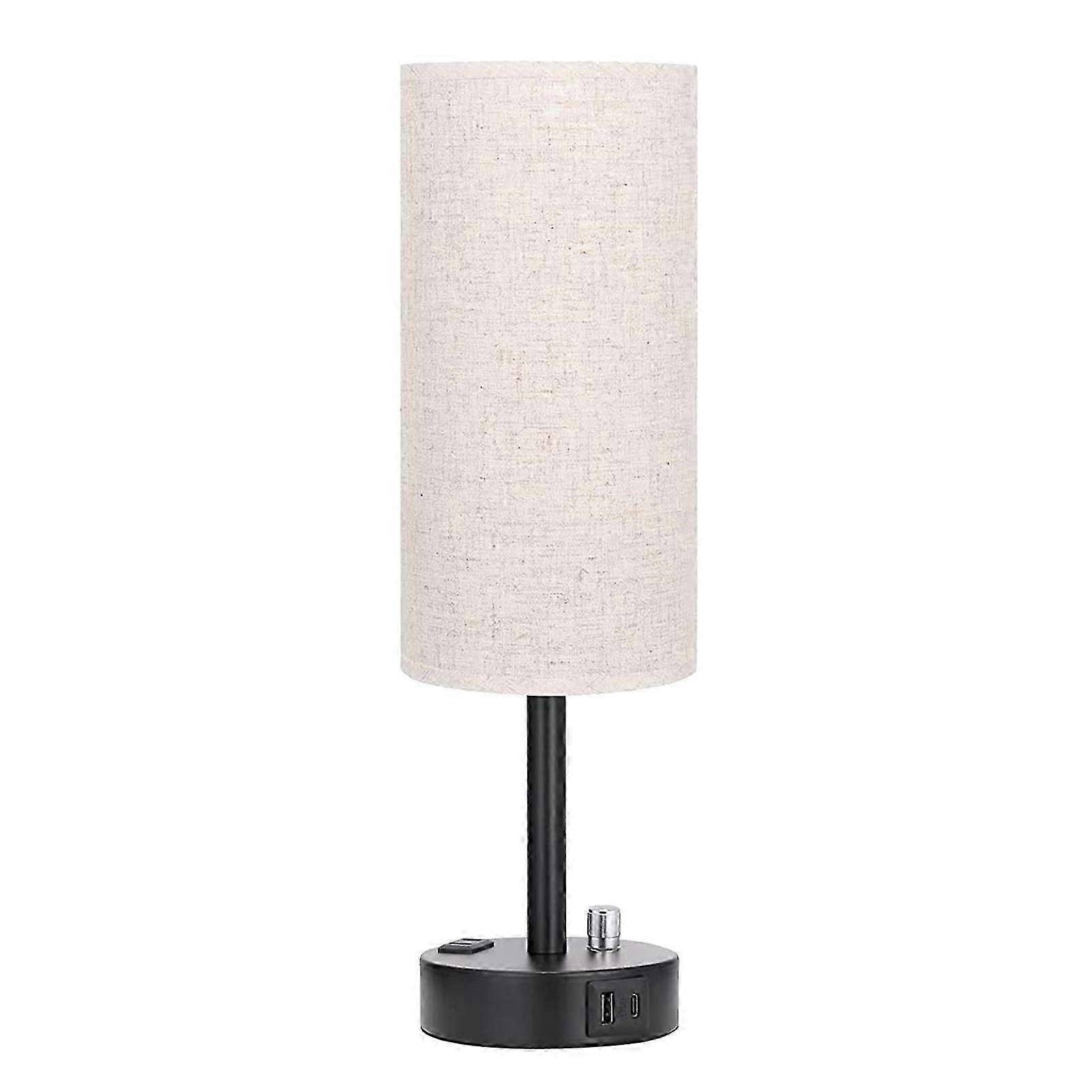 Bedside Desk Lamp with USB-A USB-C Charging Port 6W Bulb Stepless Dimmable Linen Lamp Shade Living Room Bedroom Night Stand Touch LED Table Light(EU P
