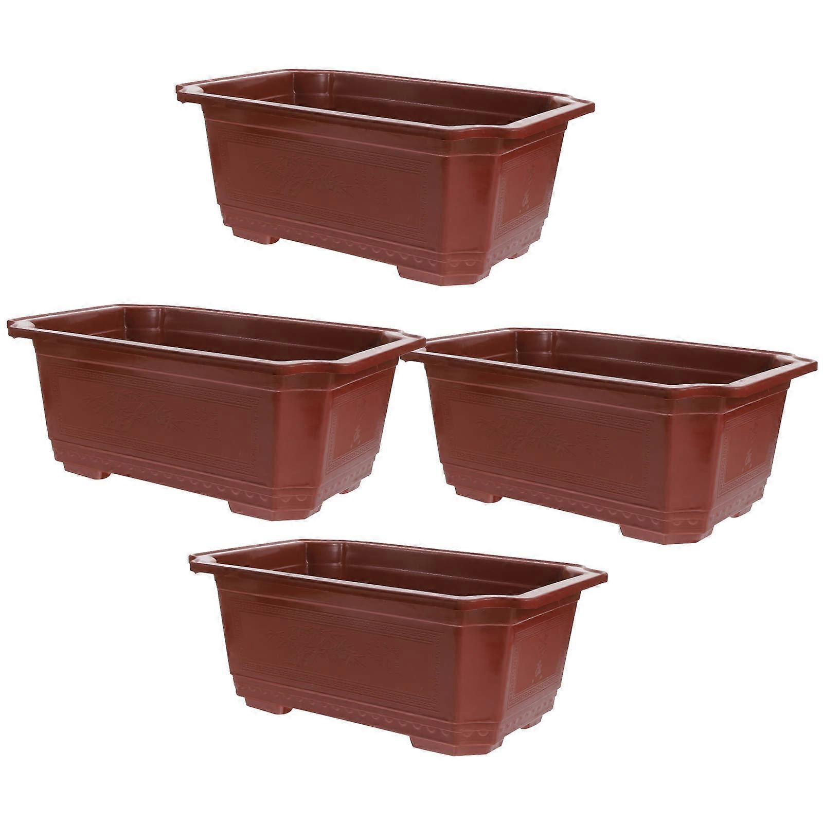 Bonsai Planter Plastic Flower Boxes Garden Use Rectangular Shape 4Pcs