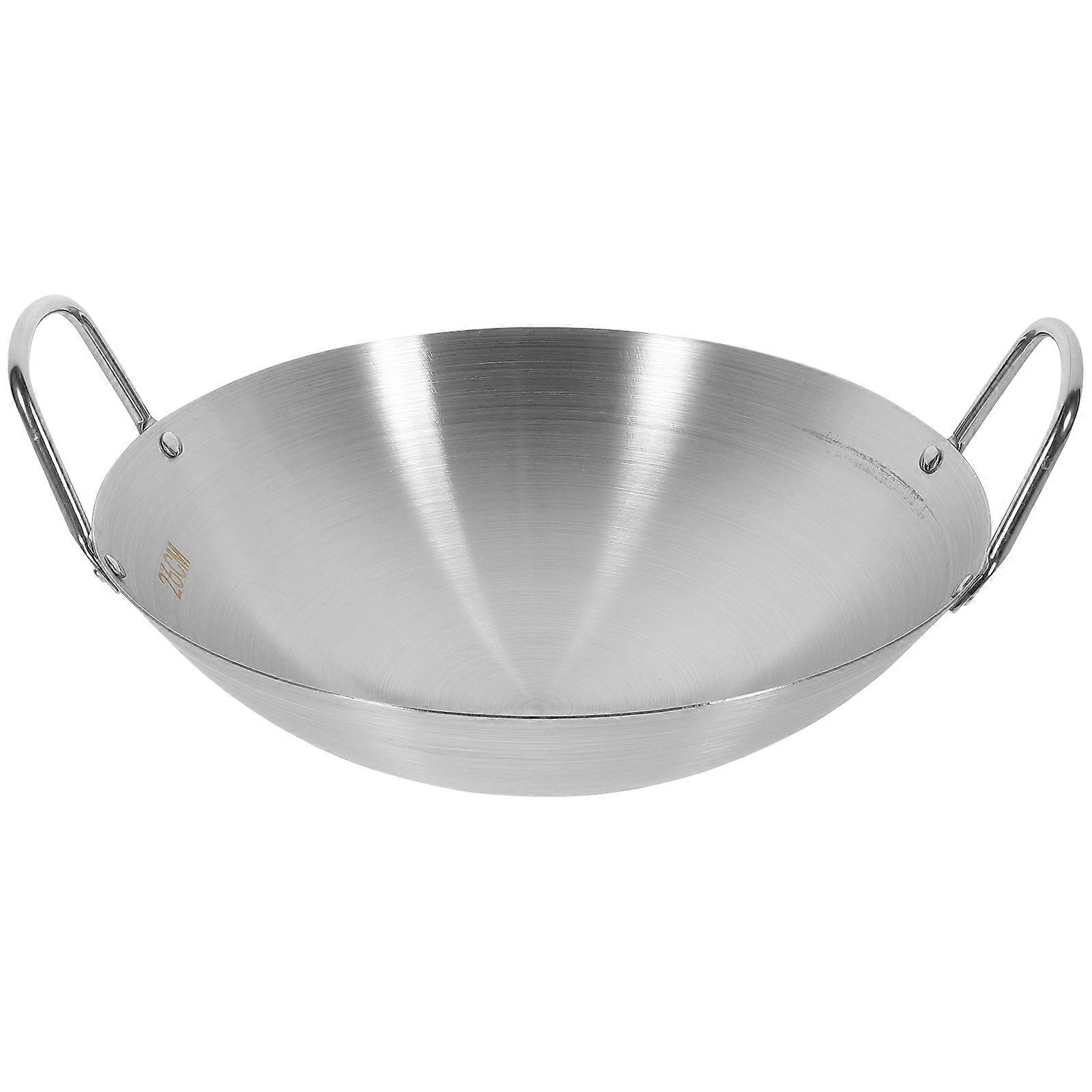 Fry Wok Round Bottom Stainless Steel Pan For Stir Frying Barbecue Easy Cleaning 1Pack