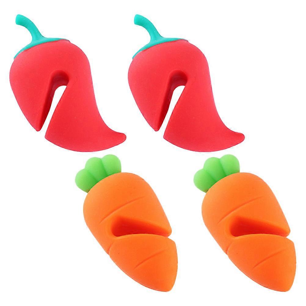 Silicone Lid Lifters Cartoon Carrot Shaped Kitchen Pot Lid Holders Red 4Set Prevent Overflow