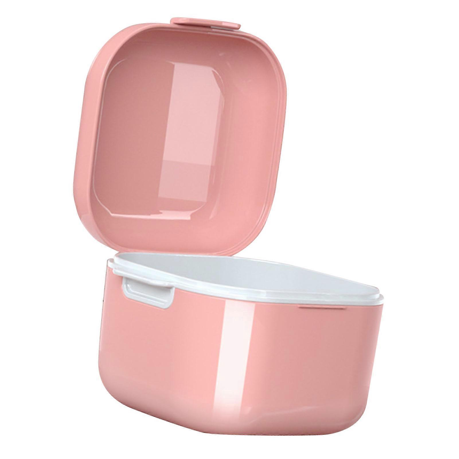 Denture Case Stain Removal Food Grade Strong Plastic Draining Design Denture Cup for False Teeth Tooth Socket Red 