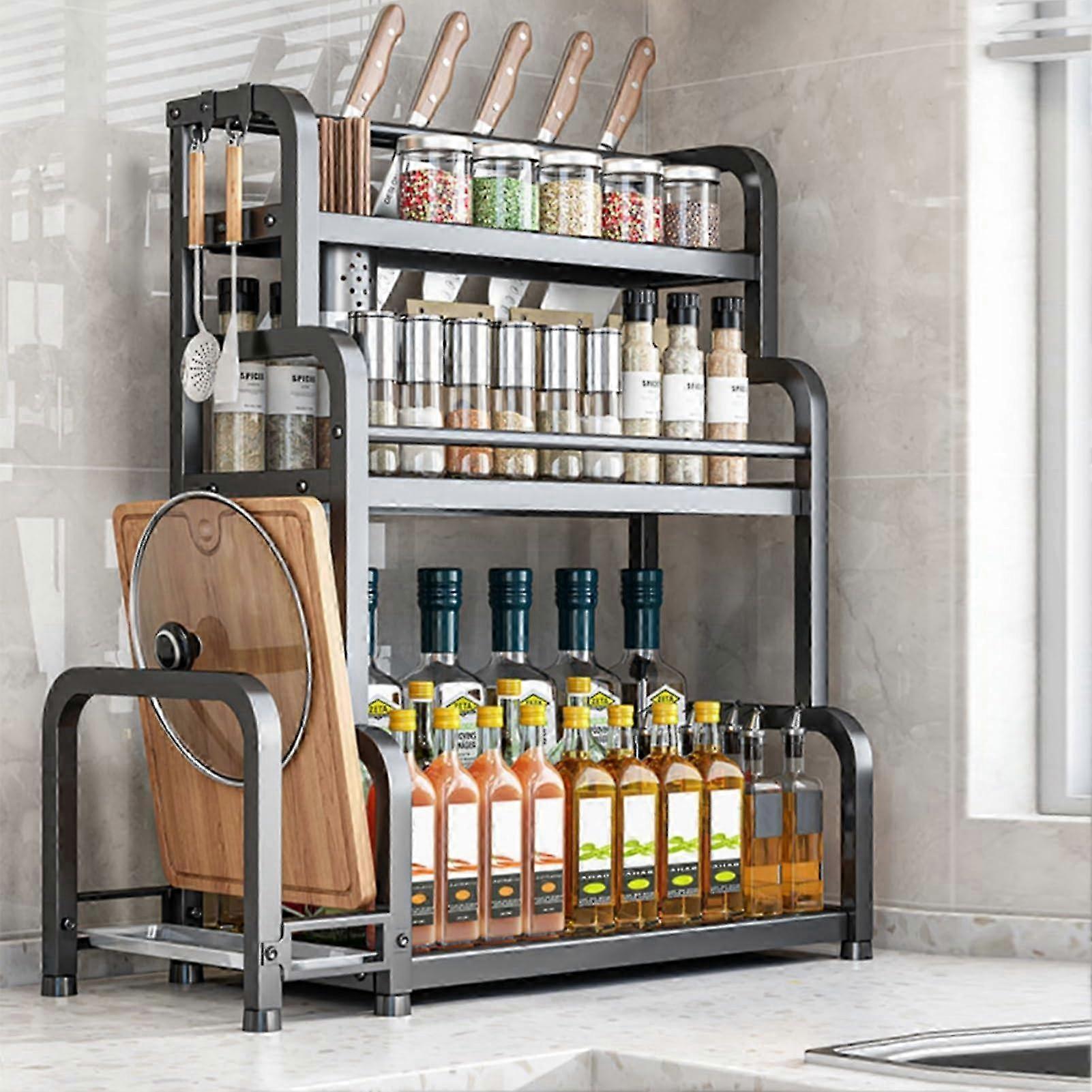3-Tier Spice Rack Organizer with Unique Stepped Design Perfect for Kitchen Countertop Shelf Use