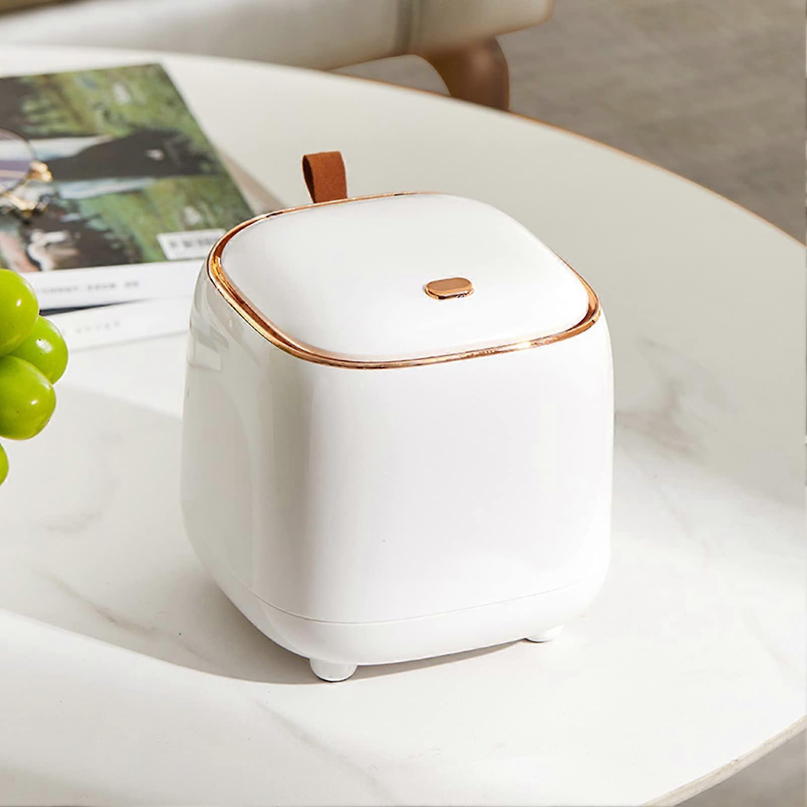 Table Rubbish Bin, Mini Desktop Waste Bin with Lid, Small Portable Office Trash Can for Kitchen and Bathroom (White)