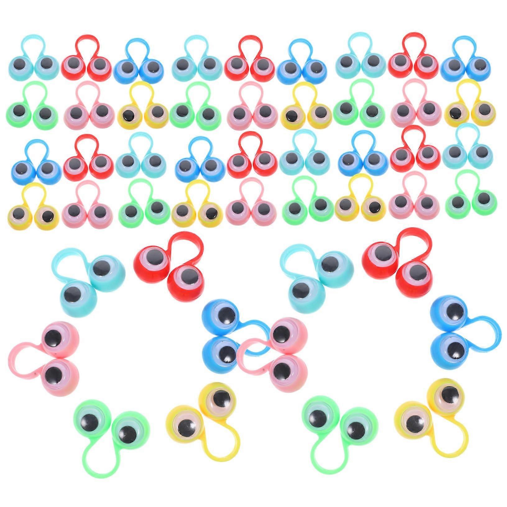 Big Eye Ring Toy - 48 Colorful Plastic Finger Puppets with Kulleraugen, Child-Friendly Eye Design for Party Games