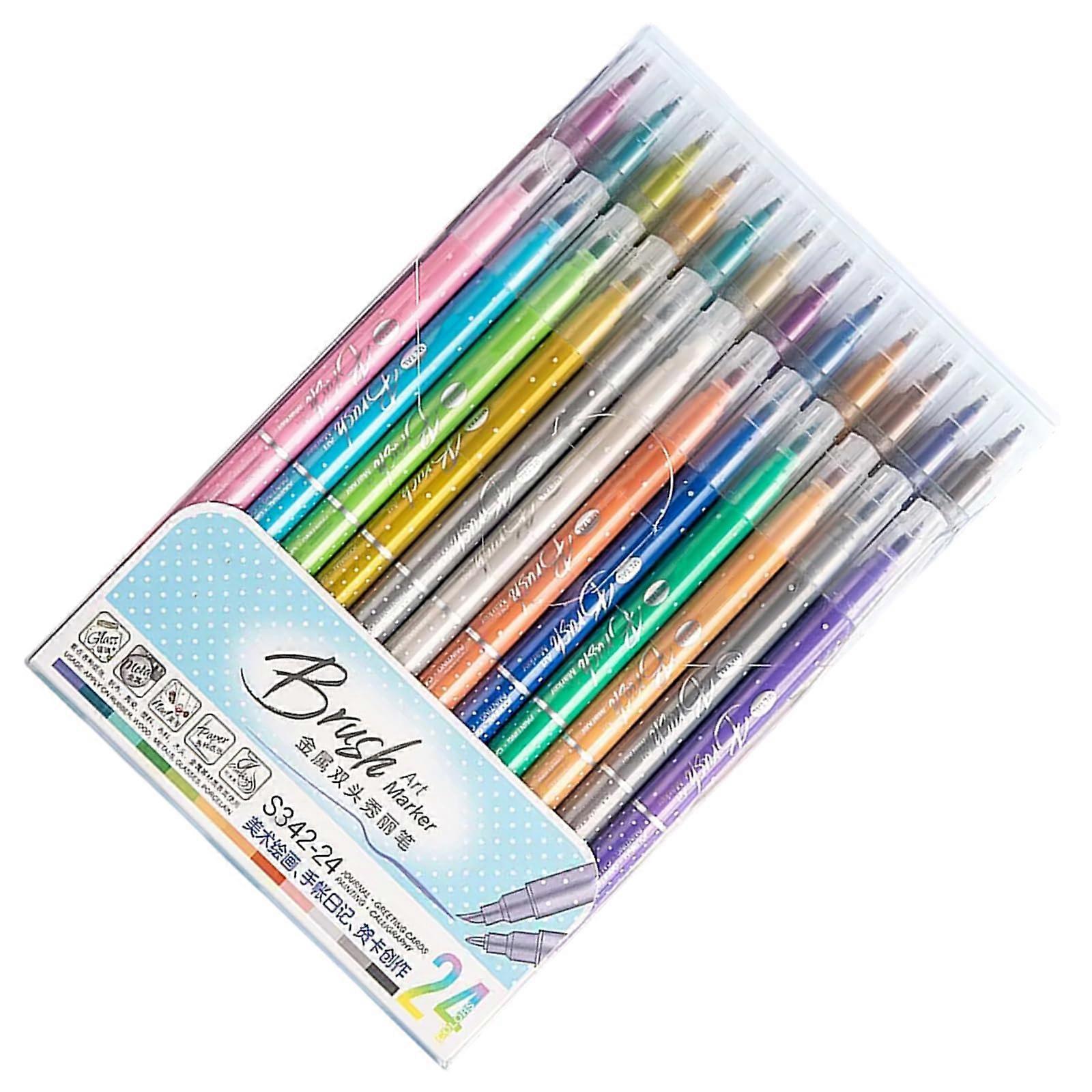Doublesided glitter highlighter, 6/12/24 colors, metallic marker brush pen for scrapbooking, journal, planner, card making