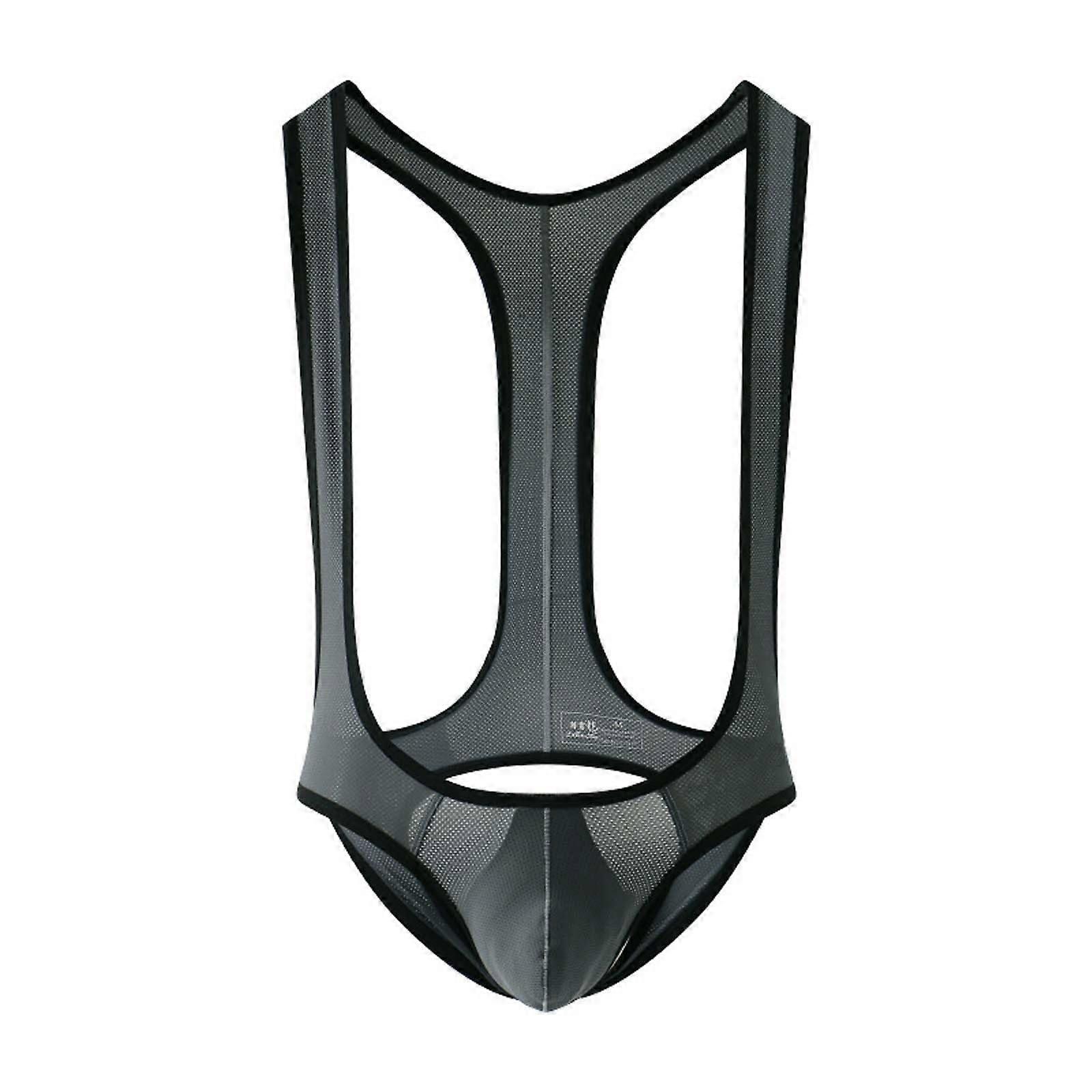 Sexy Underwear for Men Bulge Pouch Slip Mesh Net Black Dark Gray Size L