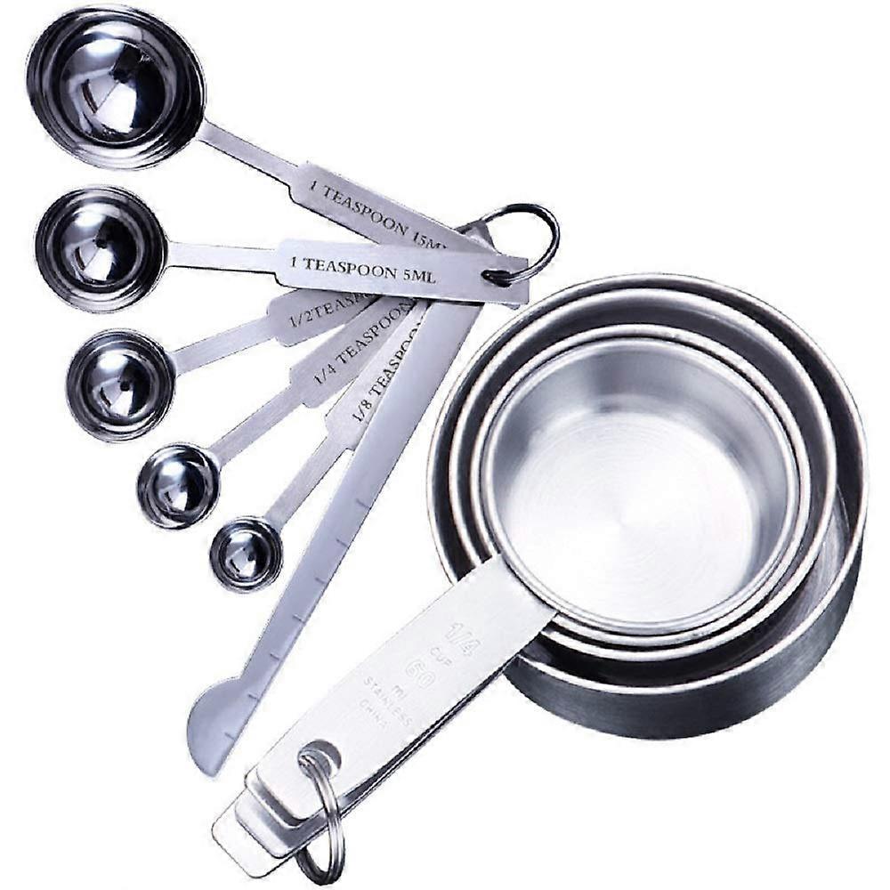 10Piece Measuring Cup and Spoon Set, Stainless Steel Measuring Spoons and Cups with Ruler for Baking, Dry and Liquid Ingredients