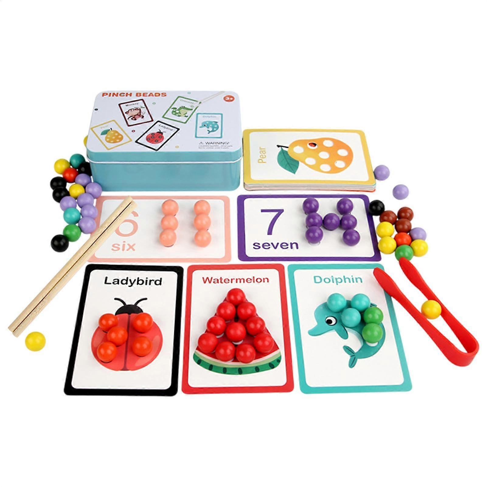 Color Sorting Beads, Wooden Bead Set for Color Matching  Includes Cards, Clip, Beads