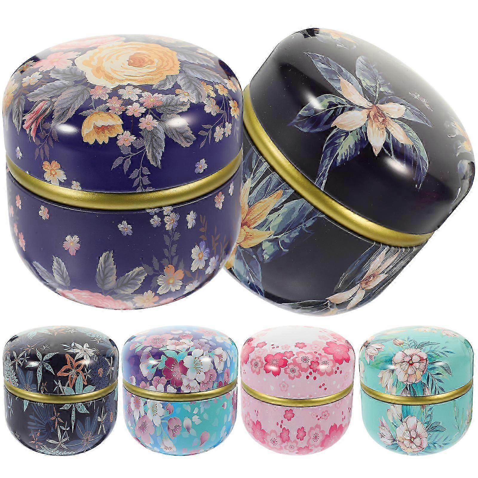 6pcs Multi-color Tinplate Jars Candy Tins Round Containers Tea Storage Holders