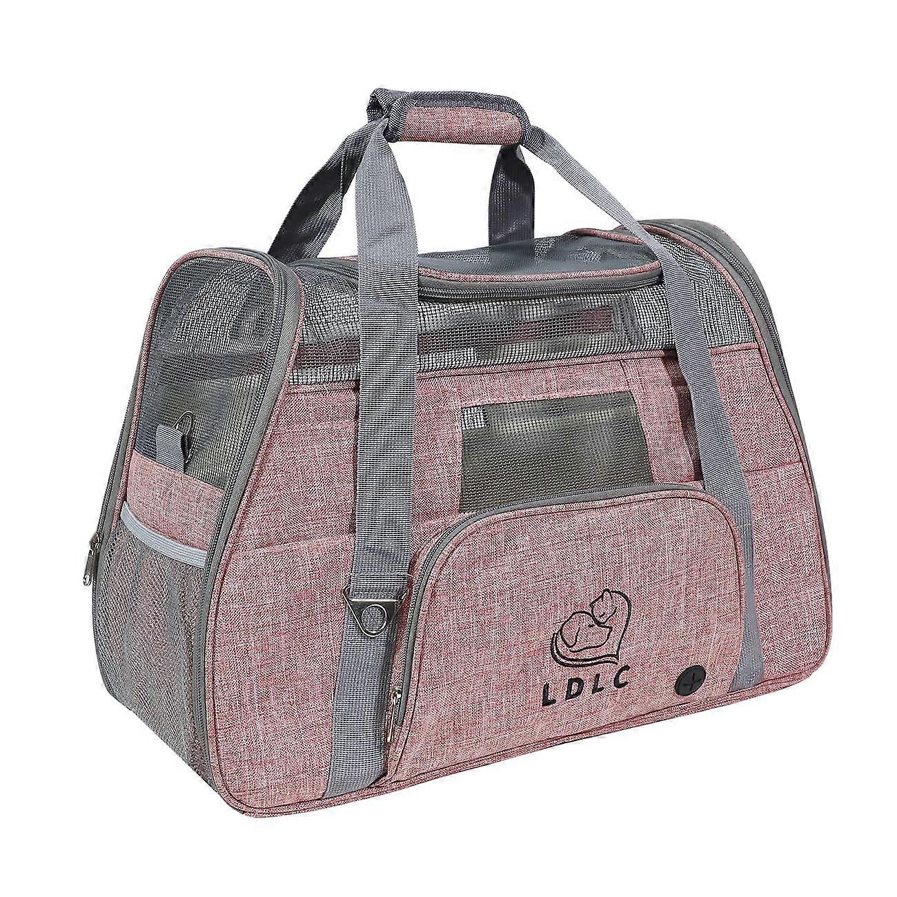 Opening Bag, Folding Cats with Carry Bag, Removable Fleece Pad and Breathable Mesh for Dogs and Cats, Large Capacity, with Shoulder Strap (Pink)