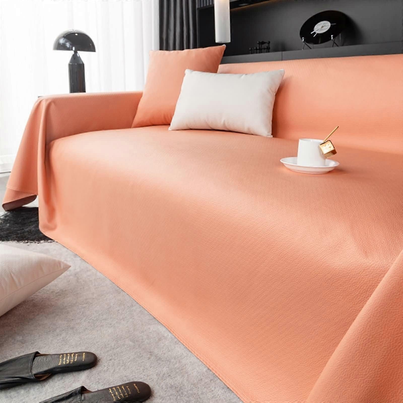 Orange Sofa Covers, Solid Color Polyester Sofa Throws 4 Seater (205X420Cm)