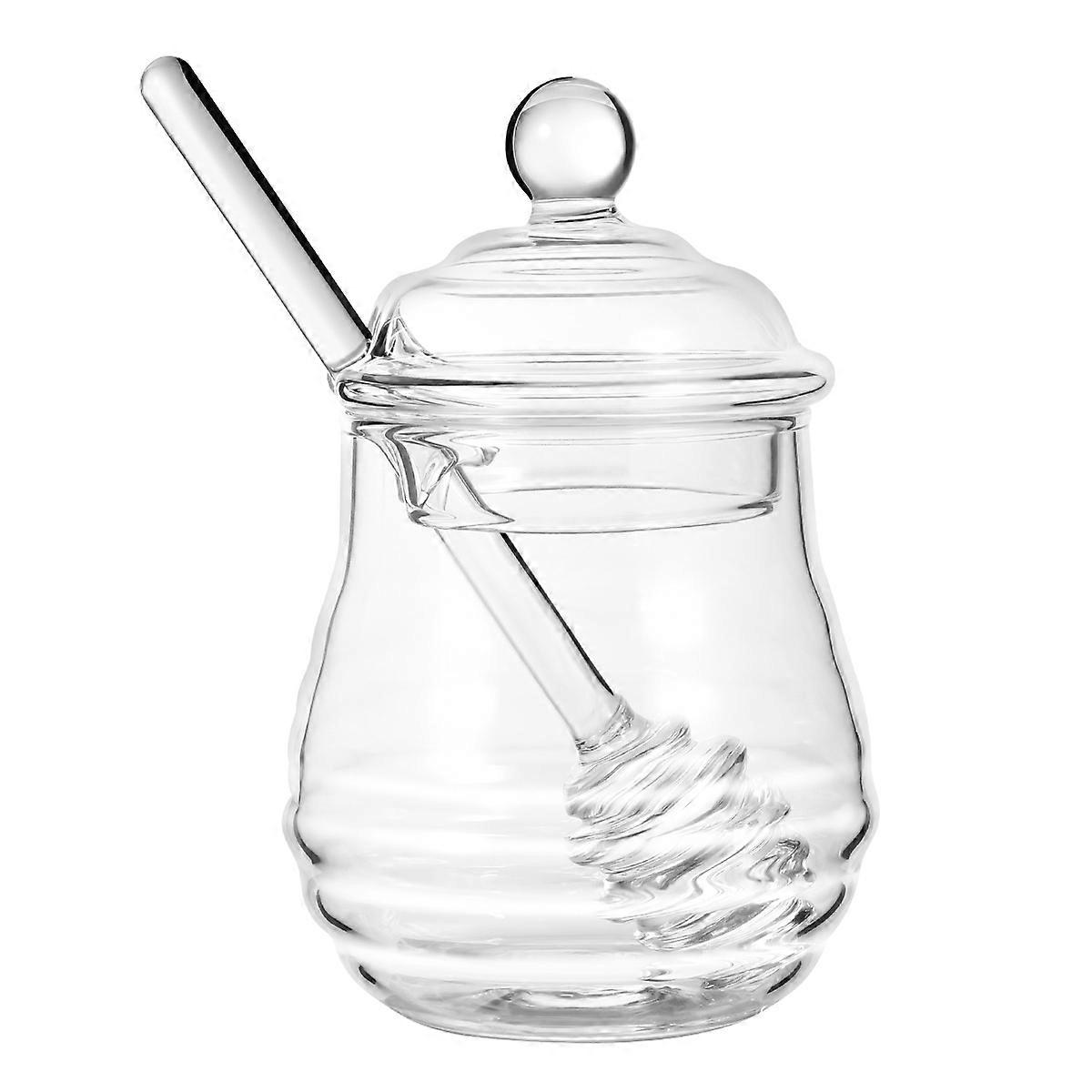 Clear Glass Honey Pot with Dipper and Lid Made of High Borosilicate Glass for Storage 300ml