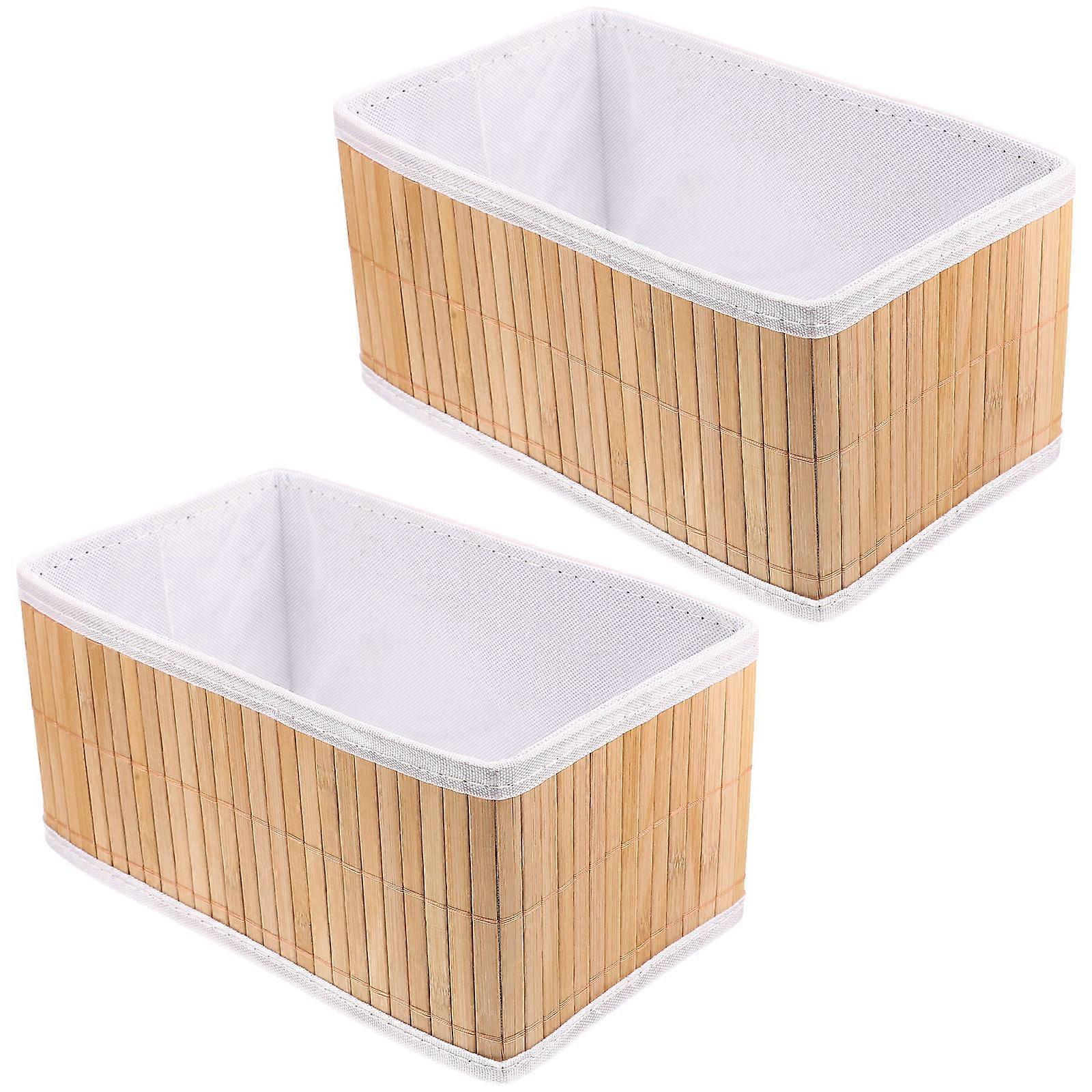 Folding Bamboo Baskets 2Pcs Rectangular Storage Organizer Family Home Use Assorted Color Weaving Workmanship