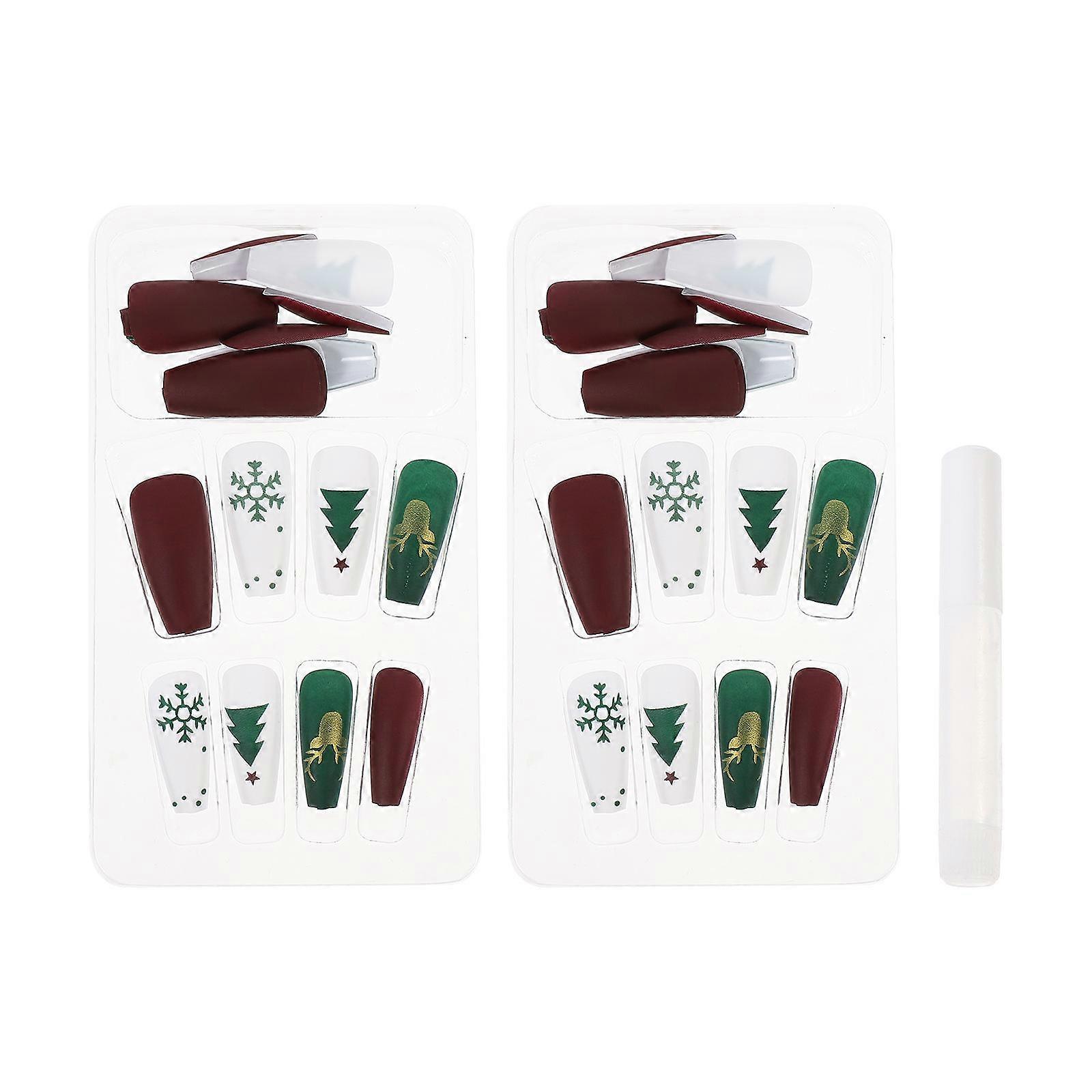 Square Shape 48Pcs Fake Nails Set Designed For Women Perfect For Christmas Parties Featuring Quick Application And Nail Decoration Fun