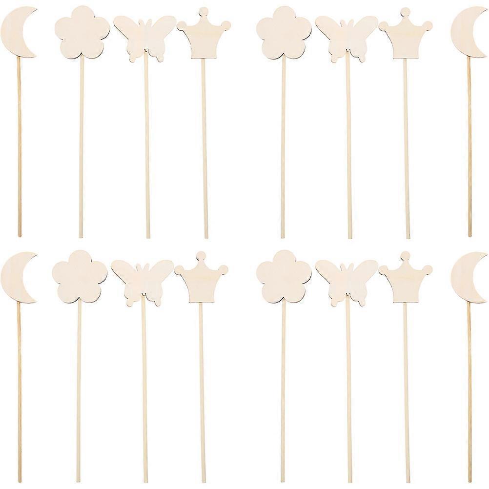 16pcs Unfinished Wooden Fairy Wands with Flower, Butterfly, and Moon Designs for DIY Crafts, Birthday Parties, and Creative Play