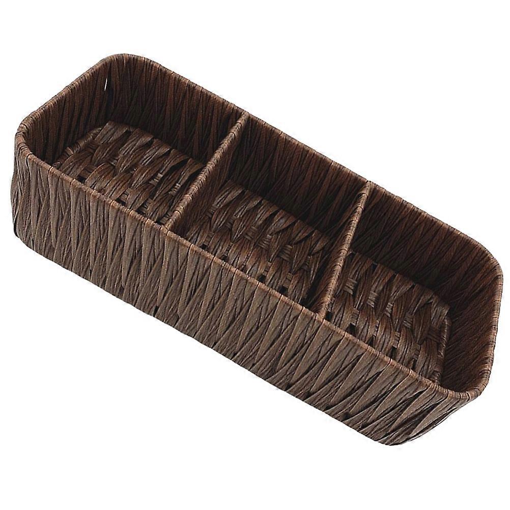 Woven Storage Box for Home Office Use Simple Coffee Color Organizer with Compartment