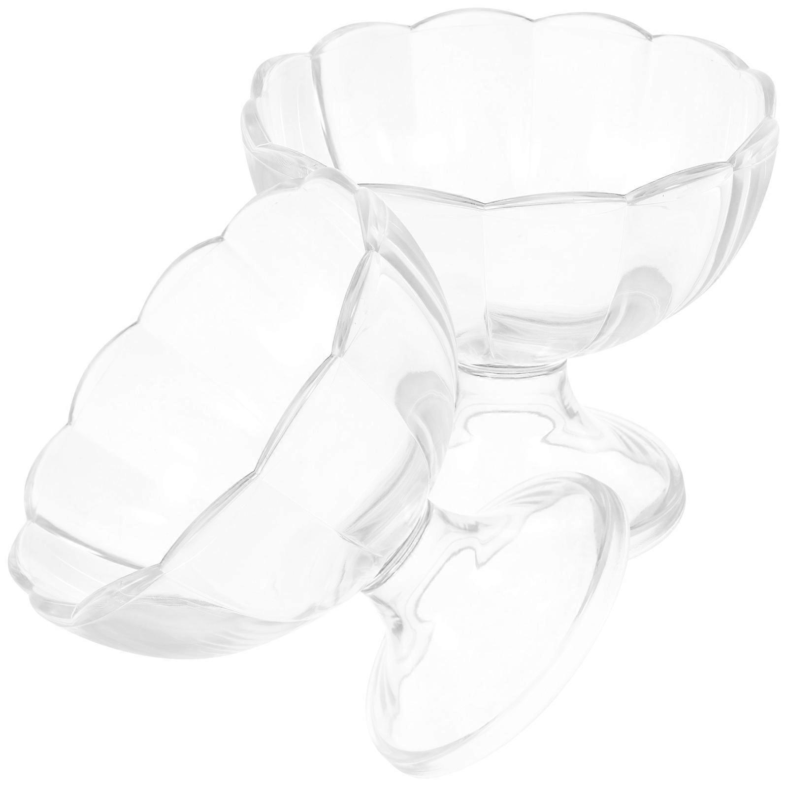 Transparent Plastic Footed Bowl for Ice Cream Dessert Serving Cup with High Base Design 2pcs