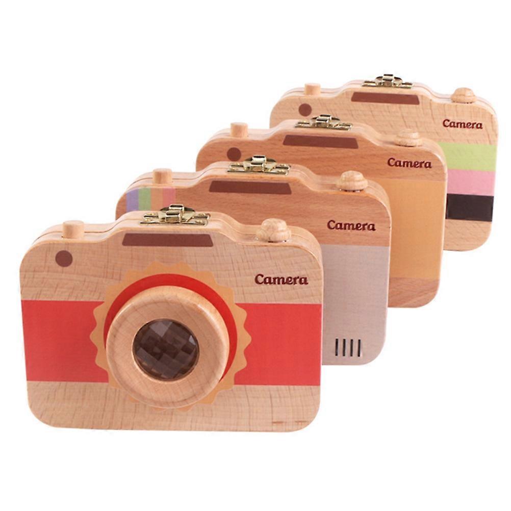 Toddler Tooth Box Camera Shaped Wooden Baby Teeth Collection Case for Home Use 1PC