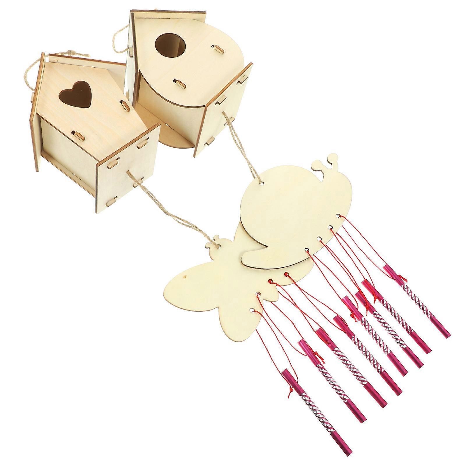 DIY بناء الطيور منزل الحرفية للديكور المنزلي 9X8X11CM تصميم خشبي ملون 1 مجموعة