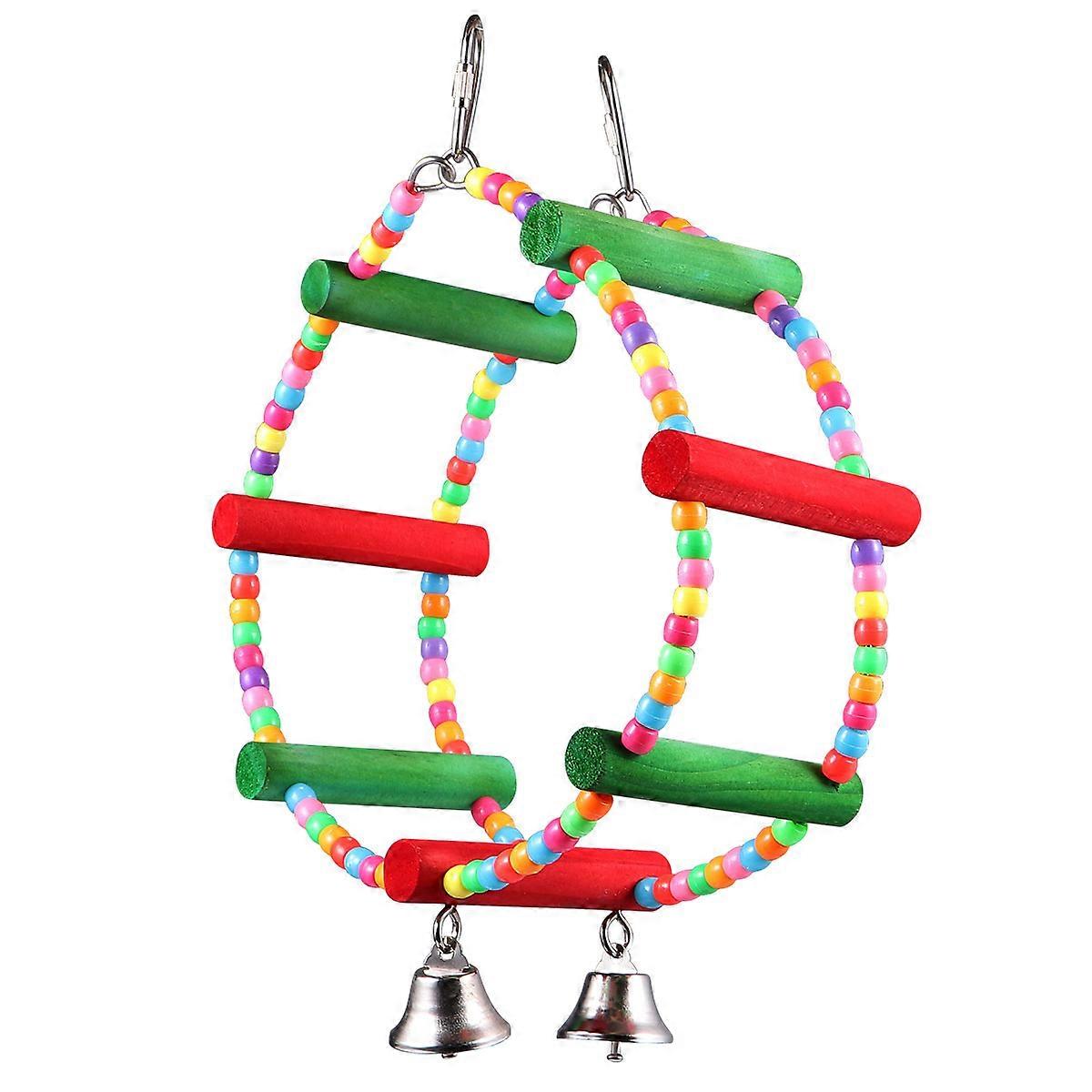 Durable Colorful Wooden Bird Ferris Wheel with Bell – Interactive Climbing Chew Toy for Parrots to Promote Beak Playtime in Bird Cages