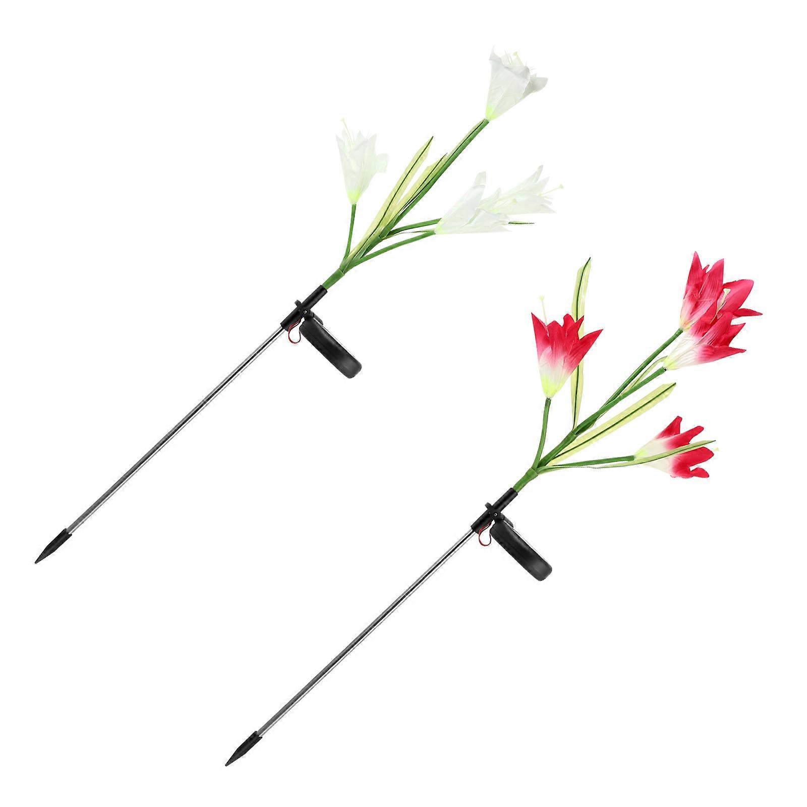 2PCS Outdoor Solar Lamp with 4 Lilies for Garden Decoration Assorted Color ABS and Stainless Steel