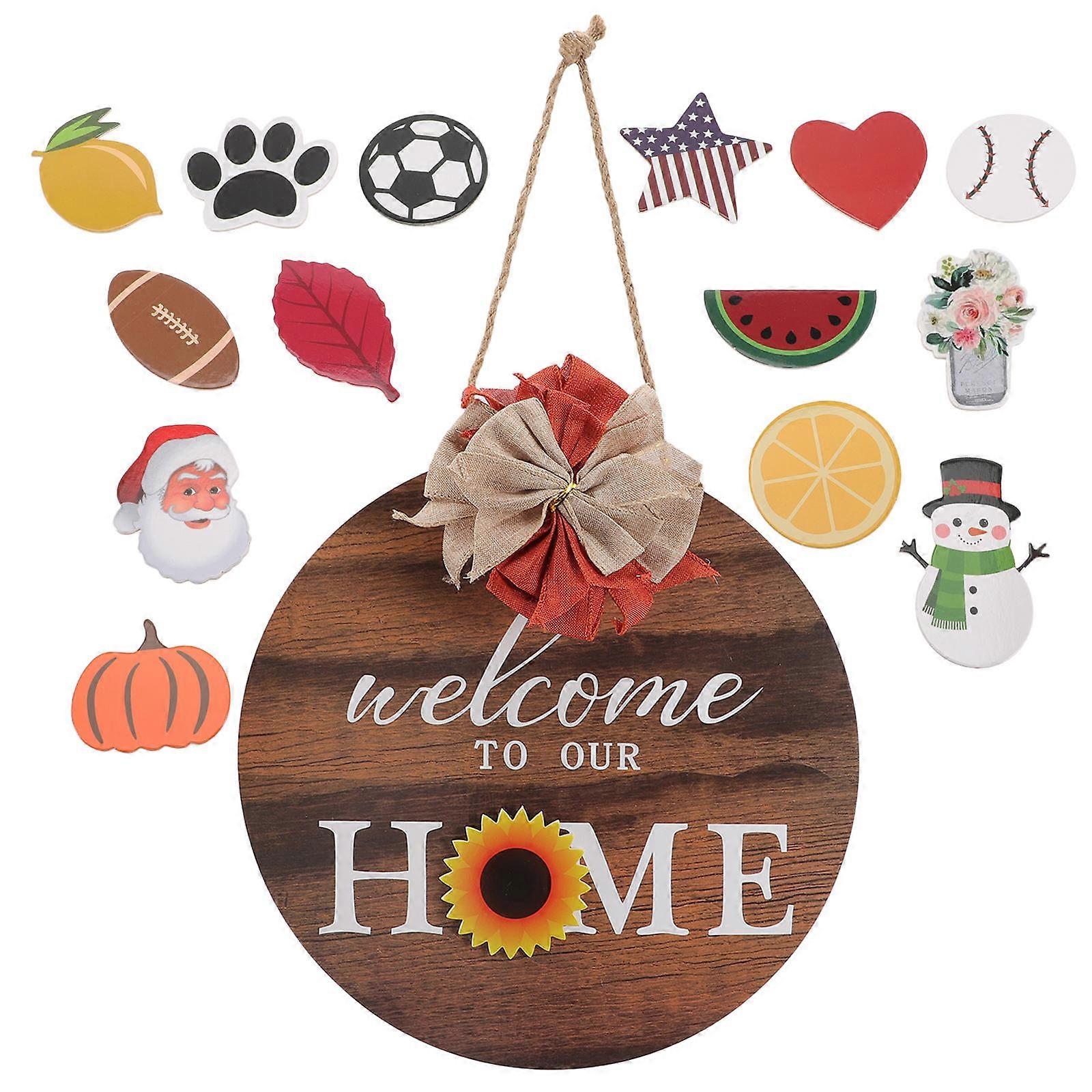 علامة الباب الترحيبي قلادة خشبية زخرفية قابلة للتبديل للعائلة متنوعة اللون ريفي الديكور المنزلي 1 مجموعة