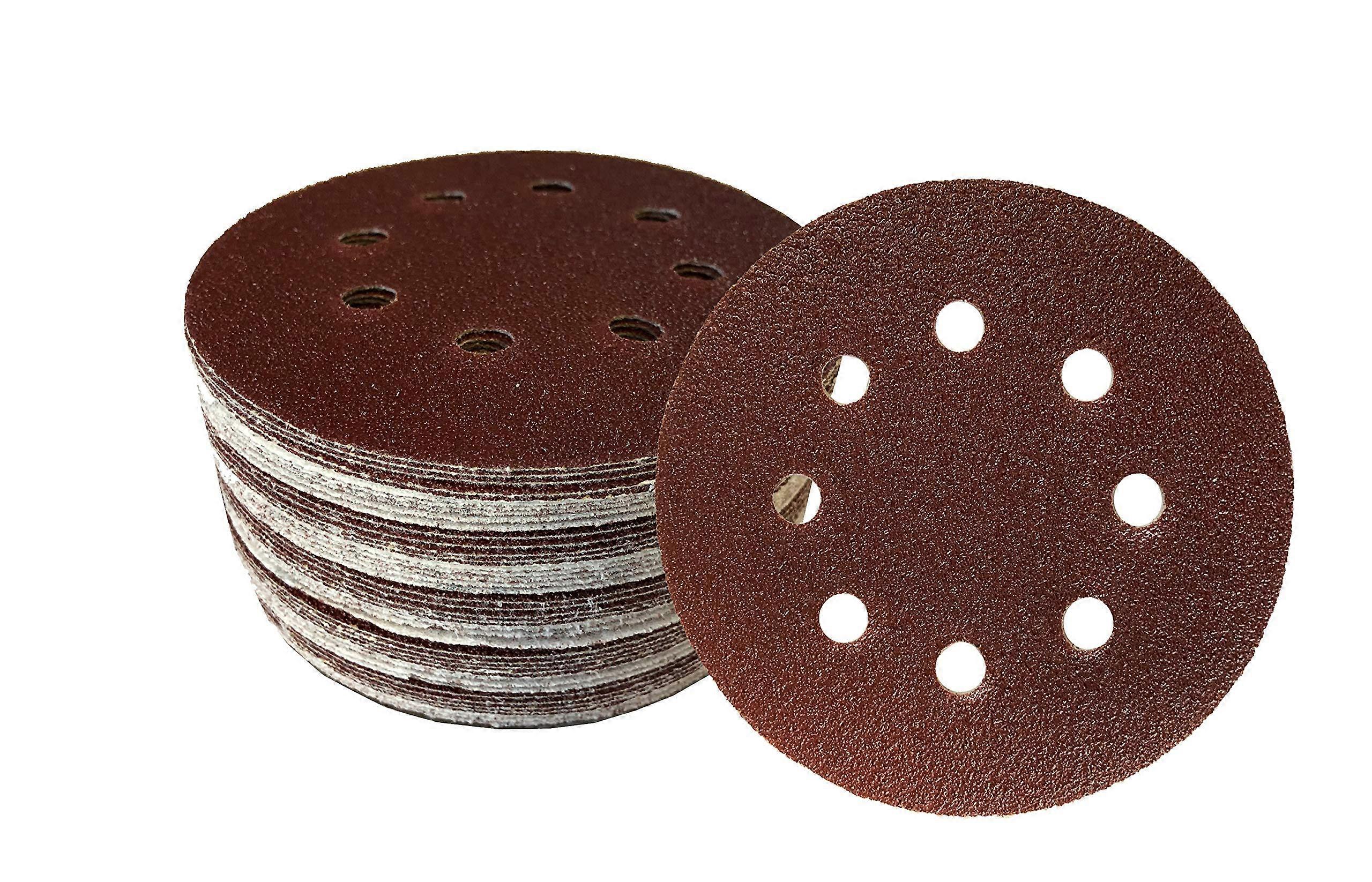 50 Velcro Sanding Disks 125 mm Diameter 180-Grit for Eccentric Sanders with 8 Dust Holes Compatible with Orbital Sanders