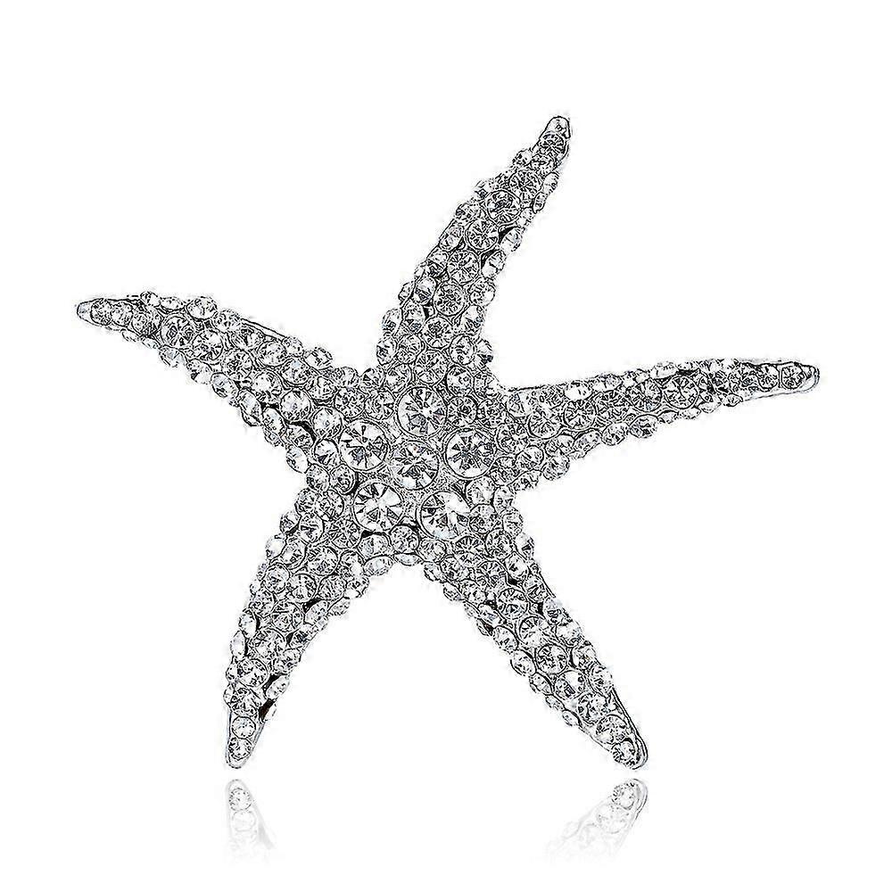 "Silberner Strass Seestern Brosche Anstecker Damenschmuck"