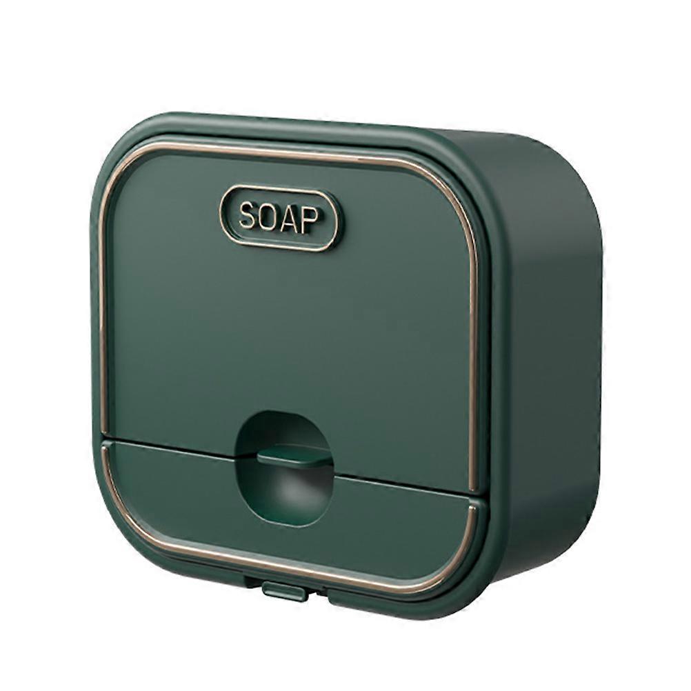 1Pc Non perforated Wall mounted Soap Box Draining Clamshell Soap Box Green