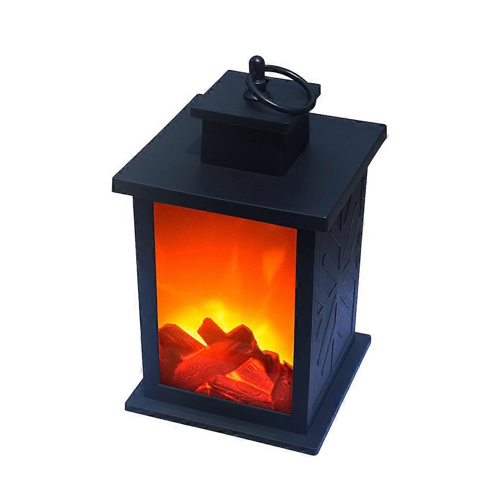 Portable LED Lantern with Fireplace Light Effect Creates Warm Atmosphere for Home Decor Black ABS PP 3 AA Batteries Not Included