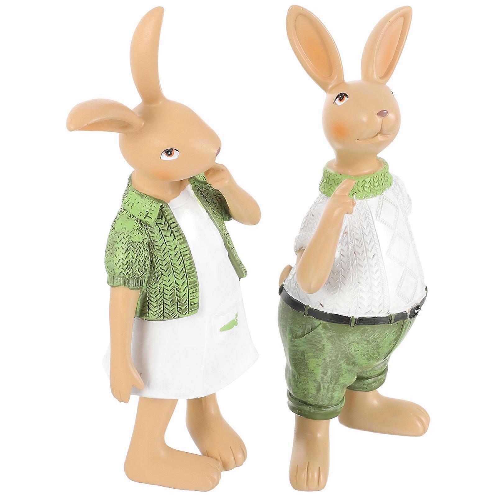 1 Pair of Adorable Bunny Statue Garden Resin Rabbit Decor Simulation Rabbit Resin Artifact Decoration