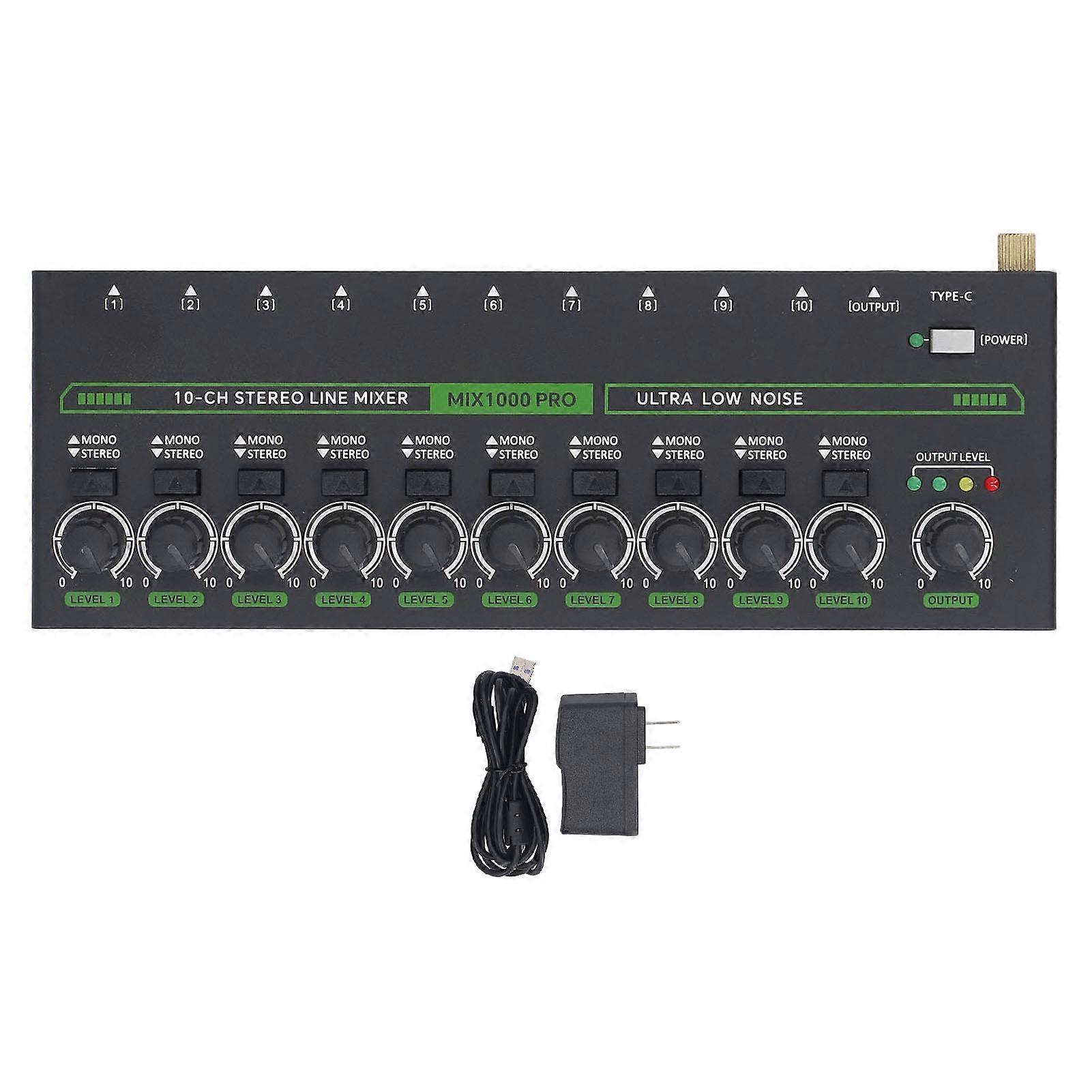 10 Channel with RGB Light Low Noise Stereo Mono Switching Line ble Mixer 1/4 TRS TS for Stage Recording Studio