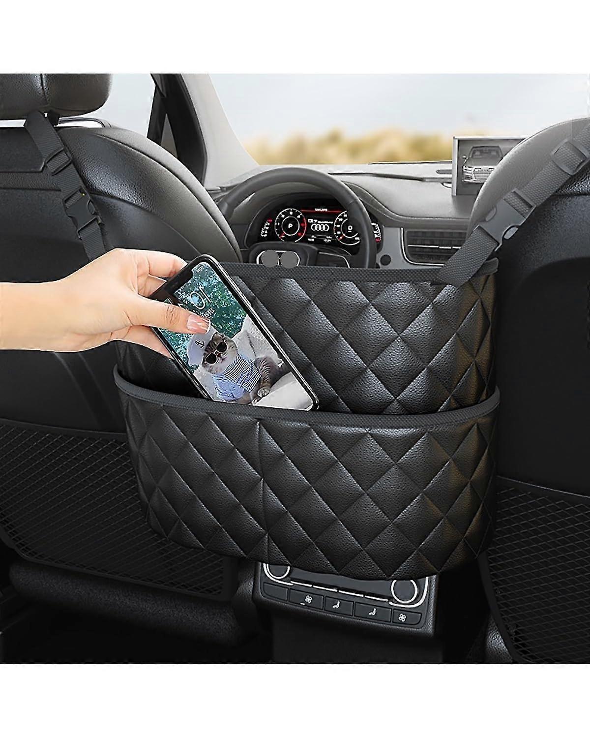 Car Boot Organiser Leather Car Seat Back Organiser Middle Seat Storage Net Single Layer Design Hanging Bag
