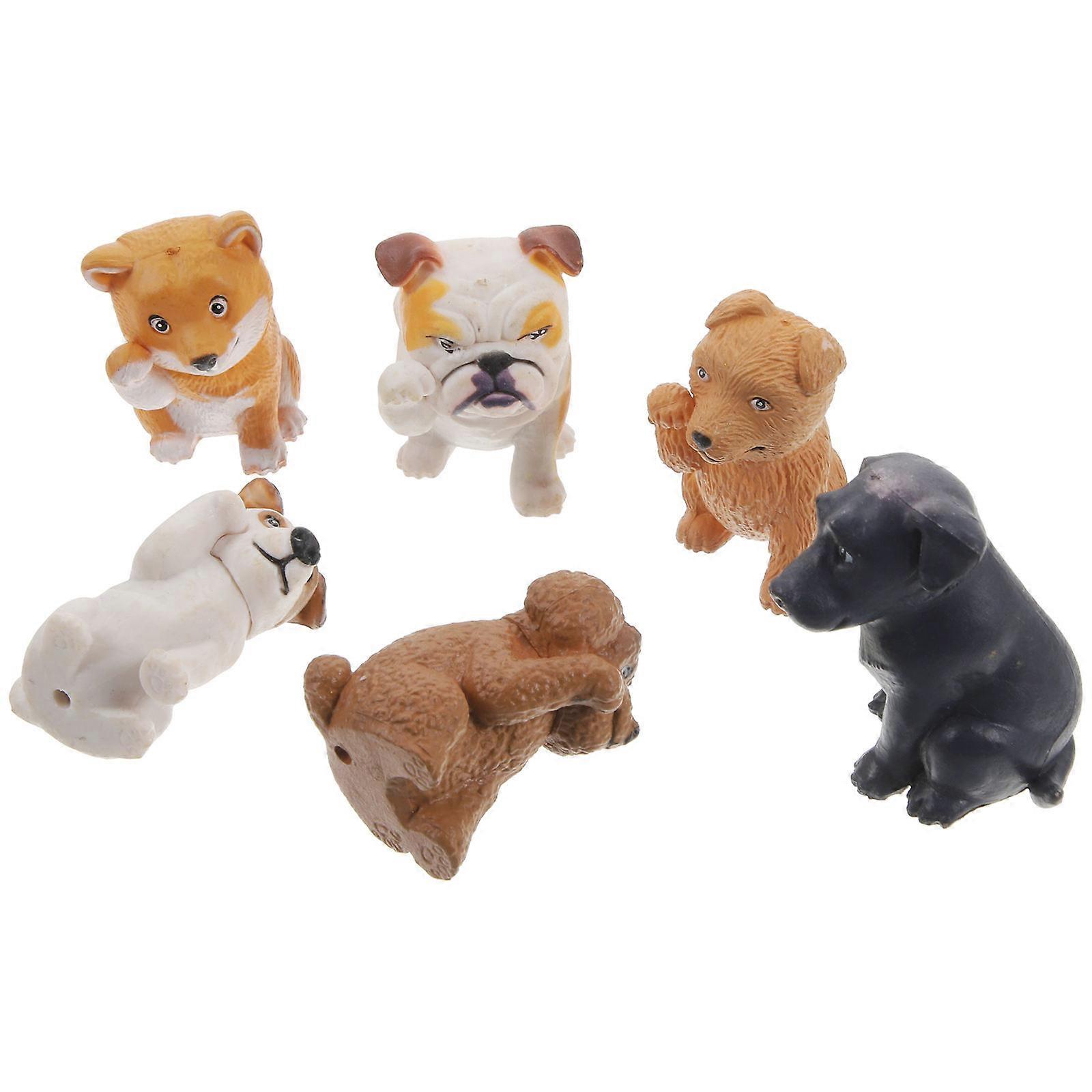 Miniature Dogs Figures 6Pcs Decorative Puppy Models for Miniature Garden Assorted Color Abs Material